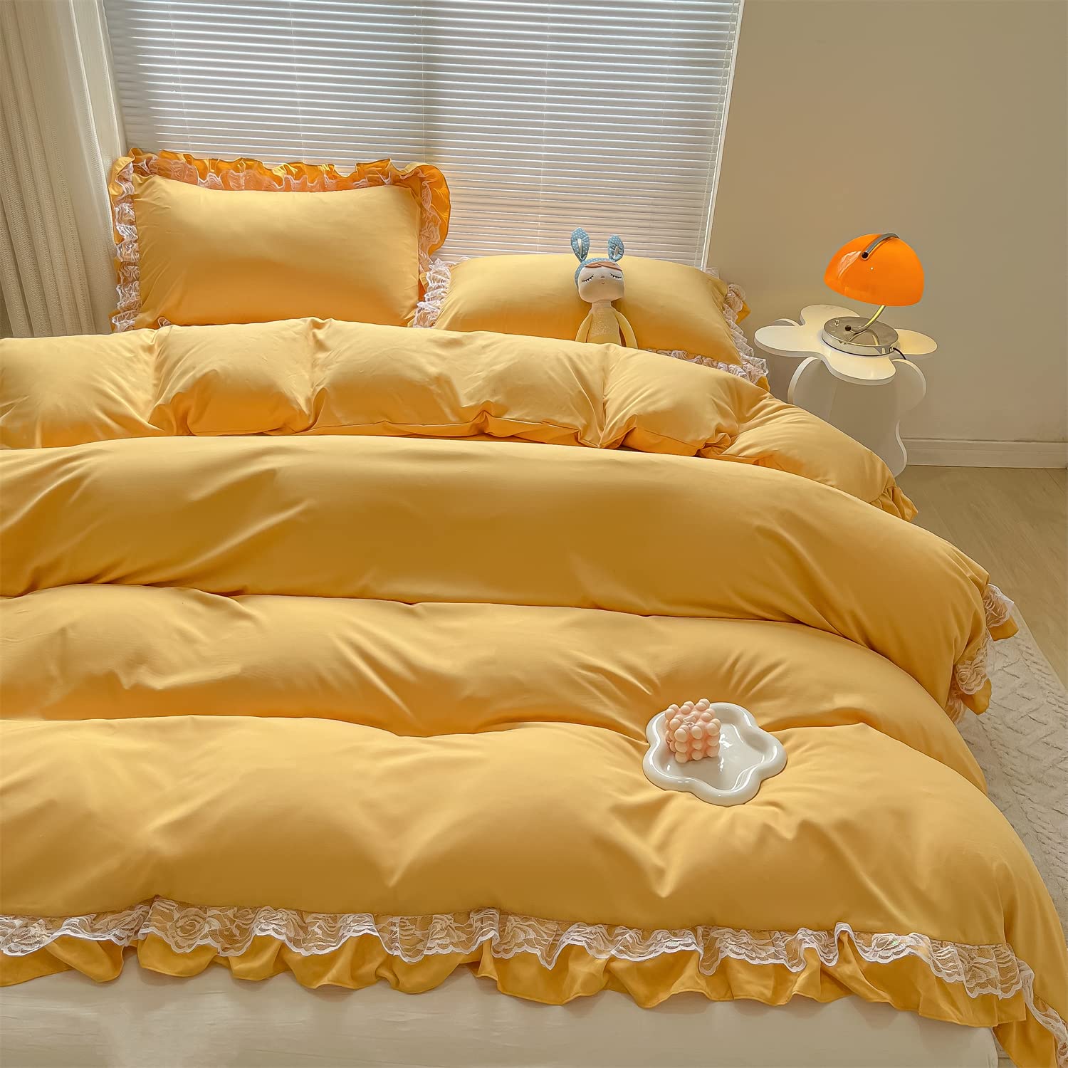 Chic Ruffle Lace Polyester Duvet Cover Set - Bedding-2 Piece Twin Duvet Cover with Zipper Closure - Ultra Soft and Light Weight