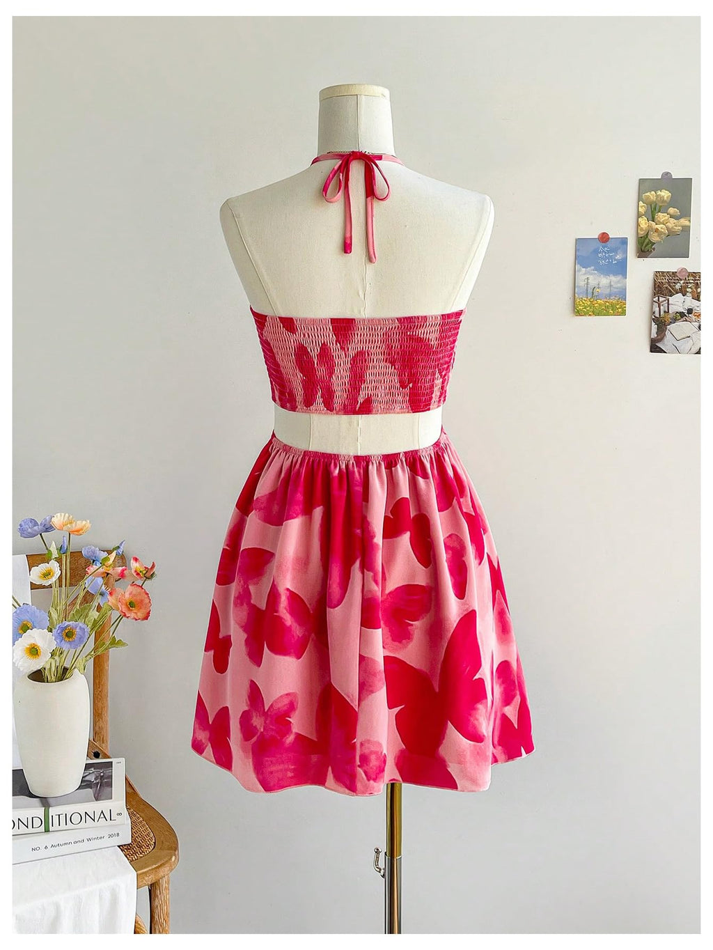 Women's Floral Halter Neck Vacation Dress Sleeveless Cut Out Boho Cami Dress