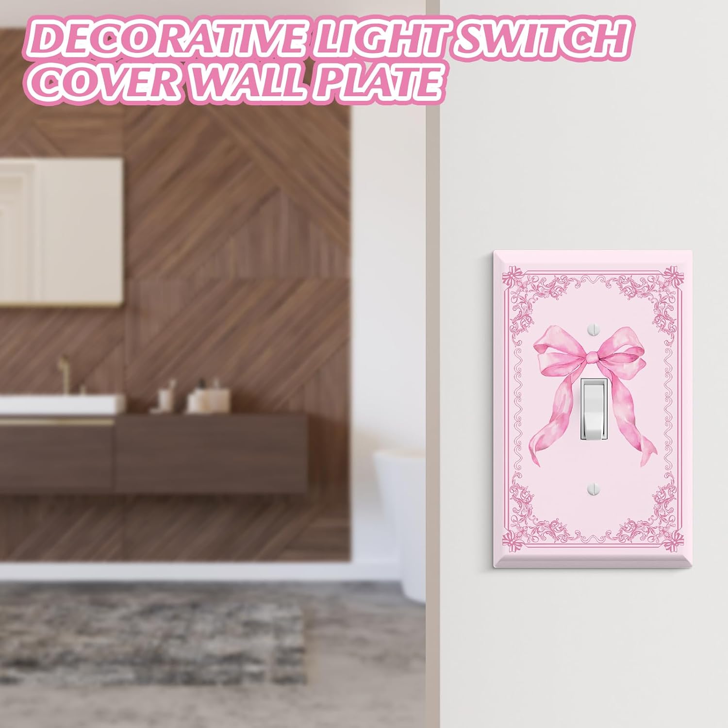 Pink Bow Light Switch Cover Plate 4 Pack Cute Outlet Covers Wall Plate with Screws Coquette Decor - 4.53 x 2.76 Inch