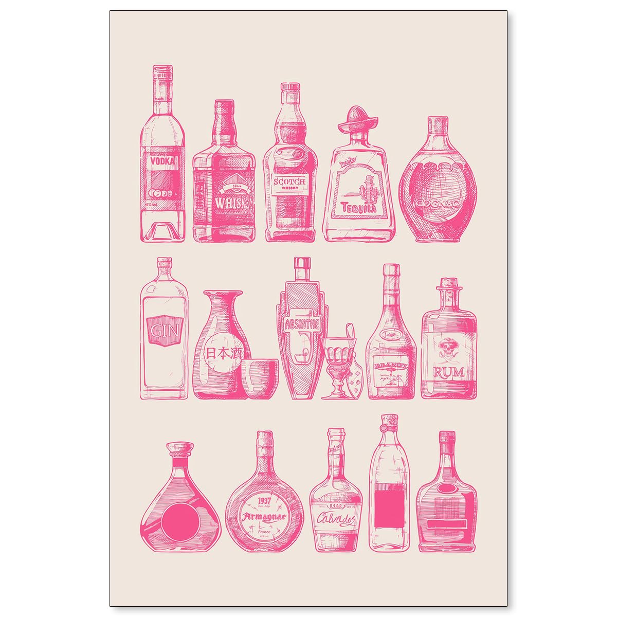 Cocktail Poster Alcohol Drink Wall Art Preppy Bar Cart Canvas Prints for Funky Bar Kitchen Wall Decor