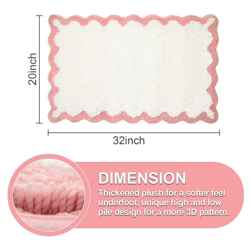 Cute Scalloped Bath Mat, Fun Plush Microfiber Scallop Bathroom Rugs Non Slip Washable Quick Dry Absorbent