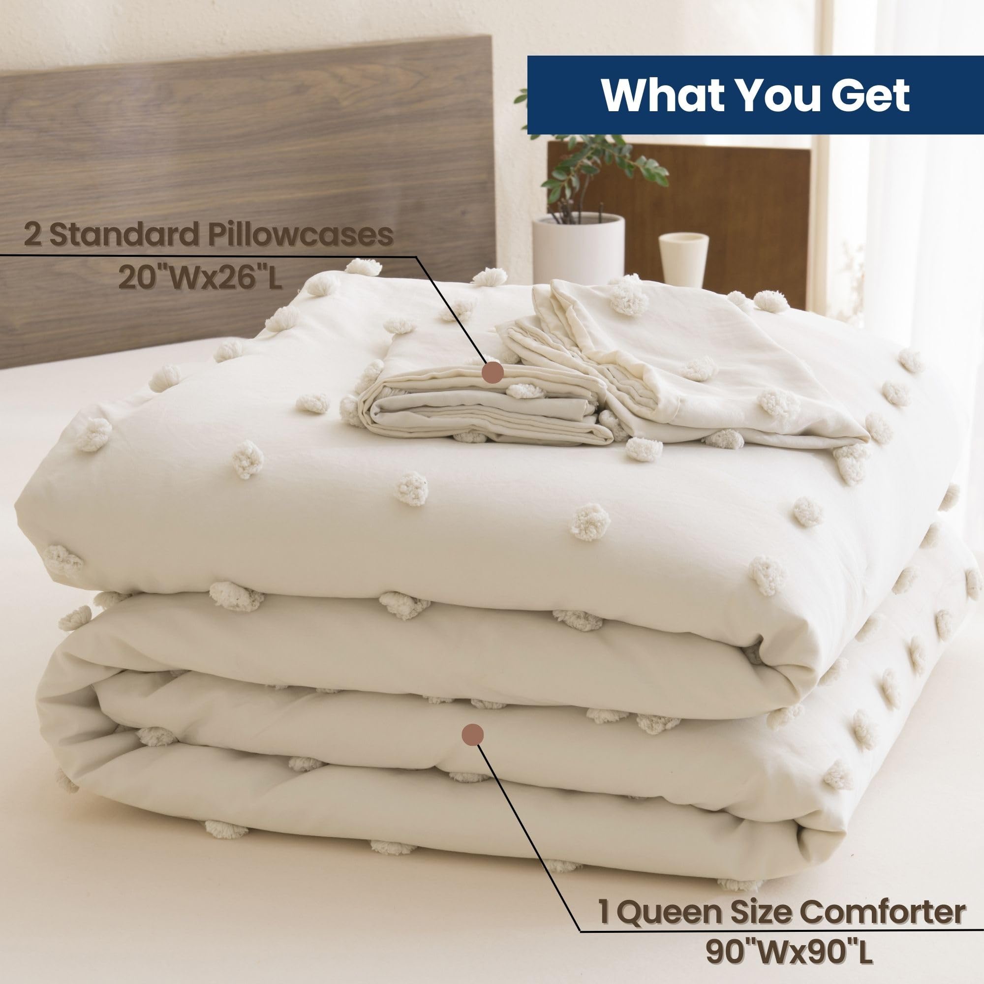 Comforter Set, 2 Pieces- Soft Cotton Lightweight Comforter with 1 Pillowcase, Chenille Dots All Season Down Alternative Comforter Set for Bedding