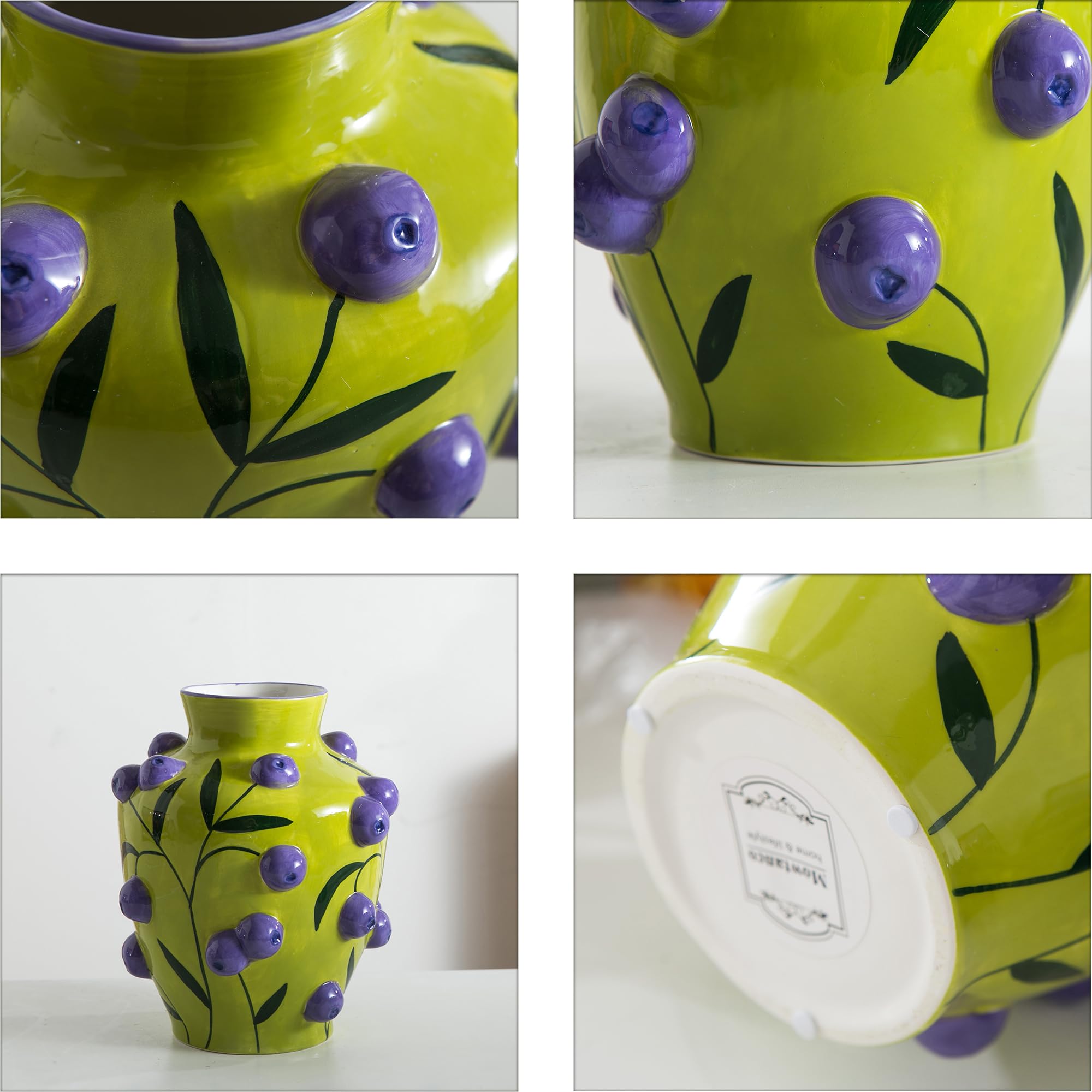 Modern Blueberry Ceramic Vase, Fruit Floor Vase for Modern Home Decor, Decorative Pottery Vase for Flowers
