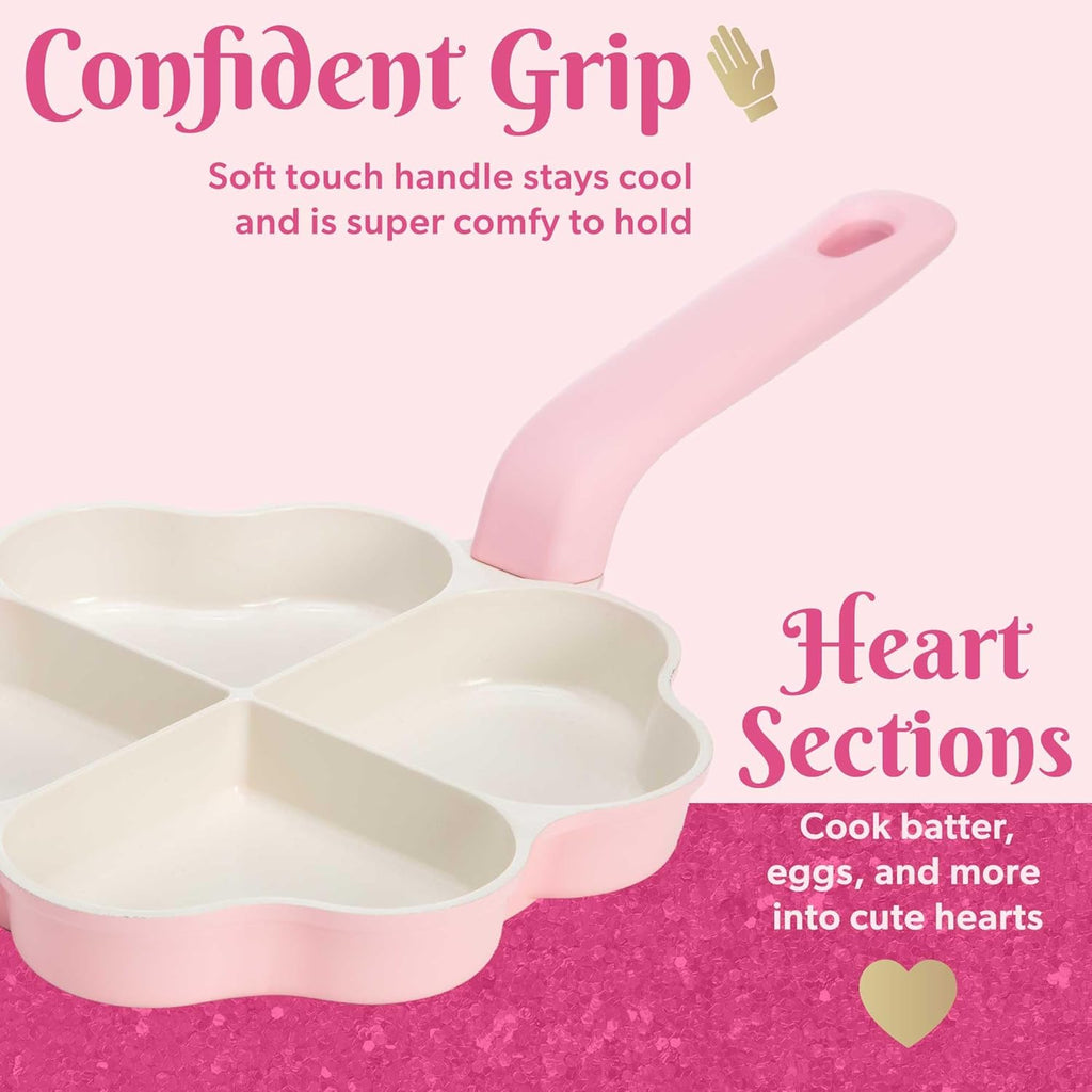 Paris Hilton 8-Inch Pink Heart-Shaped Ceramic Nonstick Divided Fry Pan