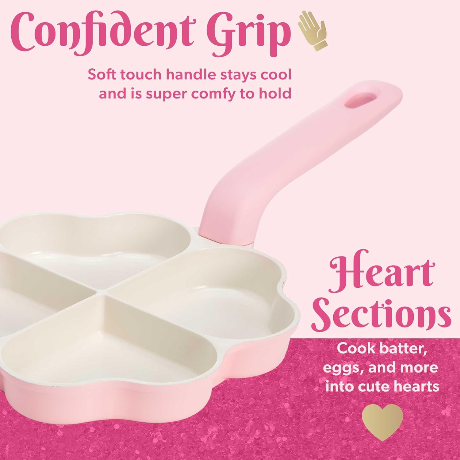 Paris Hilton 8-Inch Pink Heart-Shaped Ceramic Nonstick Divided Fry Pan