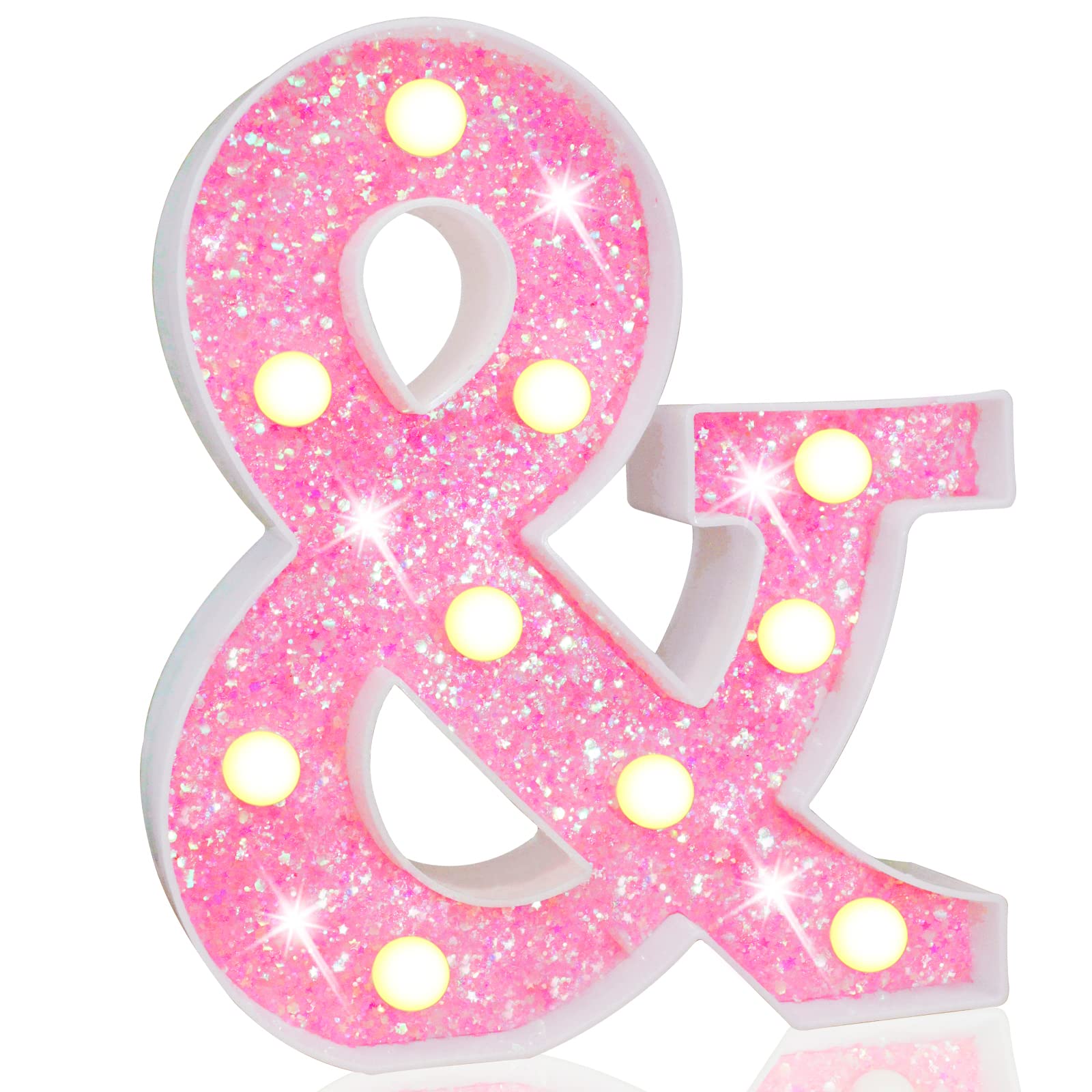 Pink LED Letters Glitter Alphabet LetterS & Numbers Sign Battery Powered