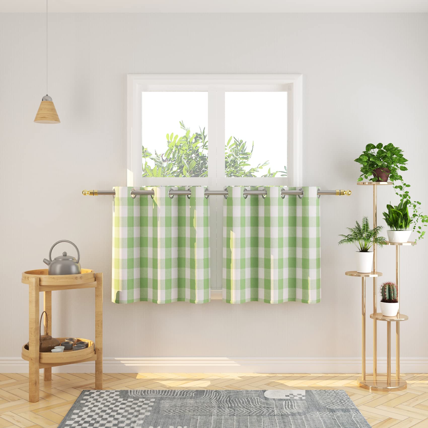Tier Curtains Check Gingham Plaid Window Curtain Panels Bathroom Grommet Top Window Treatment 2 Panels