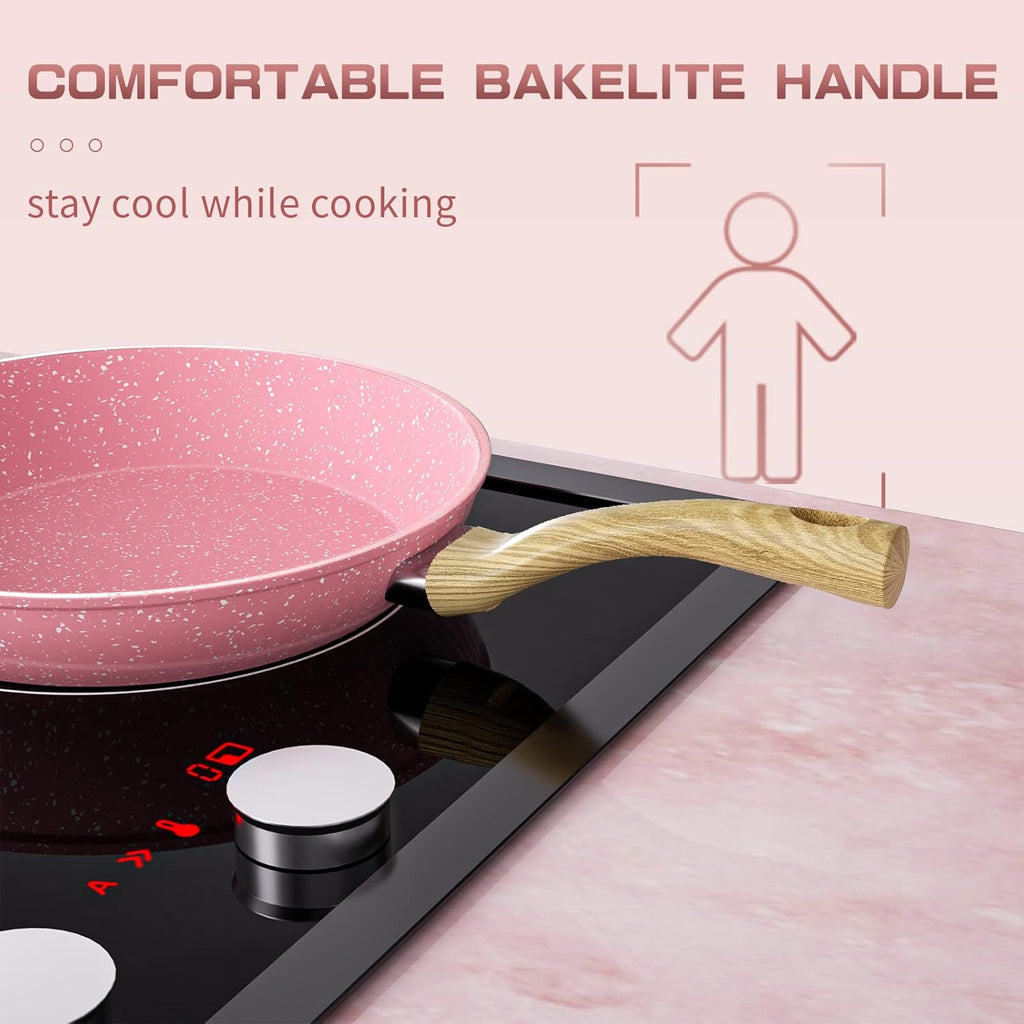 Nonstick Frying Pan 9.5in Pink PTFE PFOA-Free Omelet Skillet for Kitchen Toxin-Free