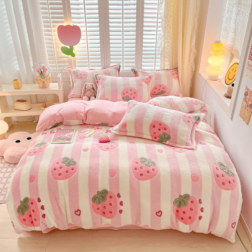 Kawaii Twin Duvet Cover Set â€?Soft Reversible Bedding with Fluffy Comforter Cover