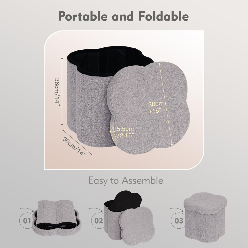 Flower-Shaped Storage Ottoman â€?Boucle Footstool & Seat for Living Room & Dorm