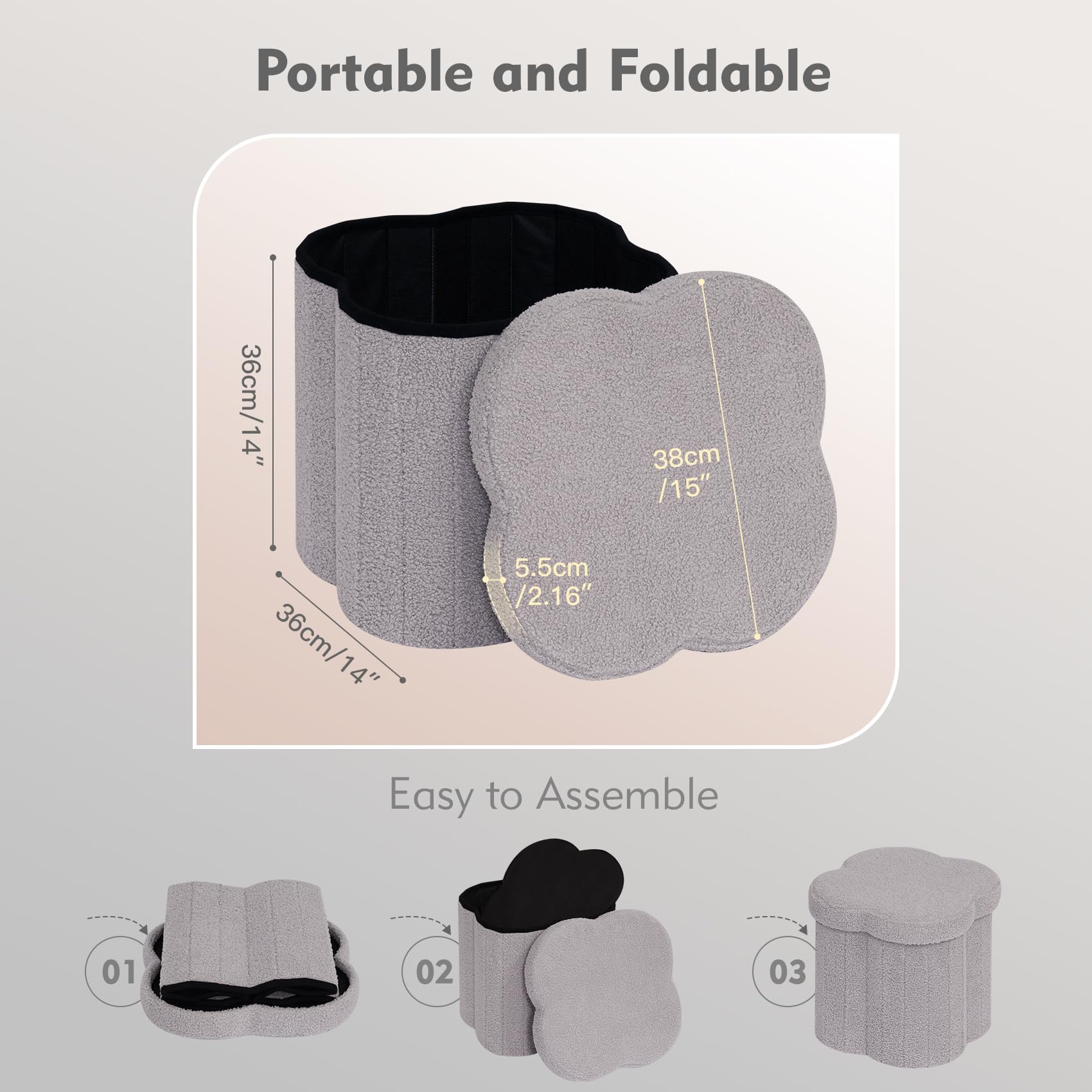 Flower-Shaped Storage Ottoman â€?Boucle Footstool & Seat for Living Room & Dorm