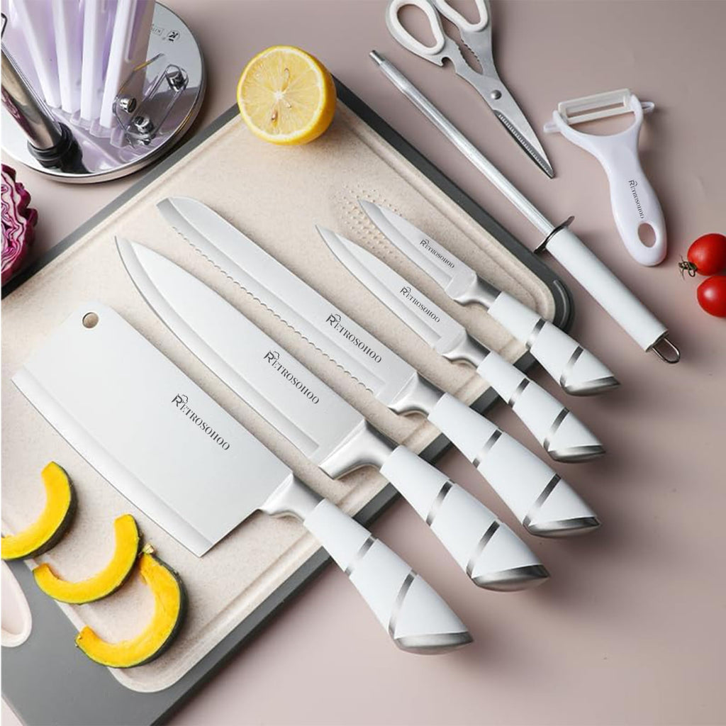 Kitchen Stainless Steel Knife Set, 9-Pieces Sharp Non-Stick Coated Chef Knives Block Set