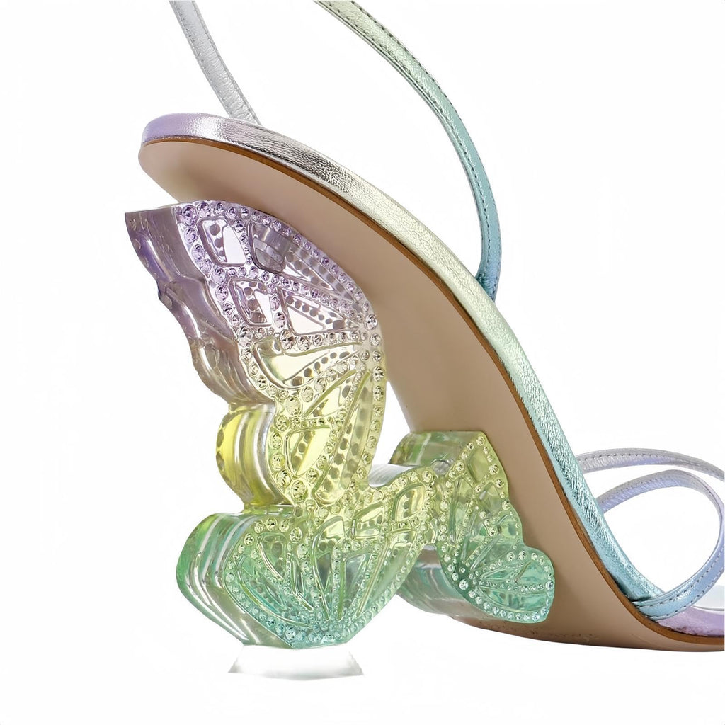 Rhinestone Butterfly Stilletos Heels Sandals for Women, Open Pointed High Heels Sandals Ankle Strap Buckles