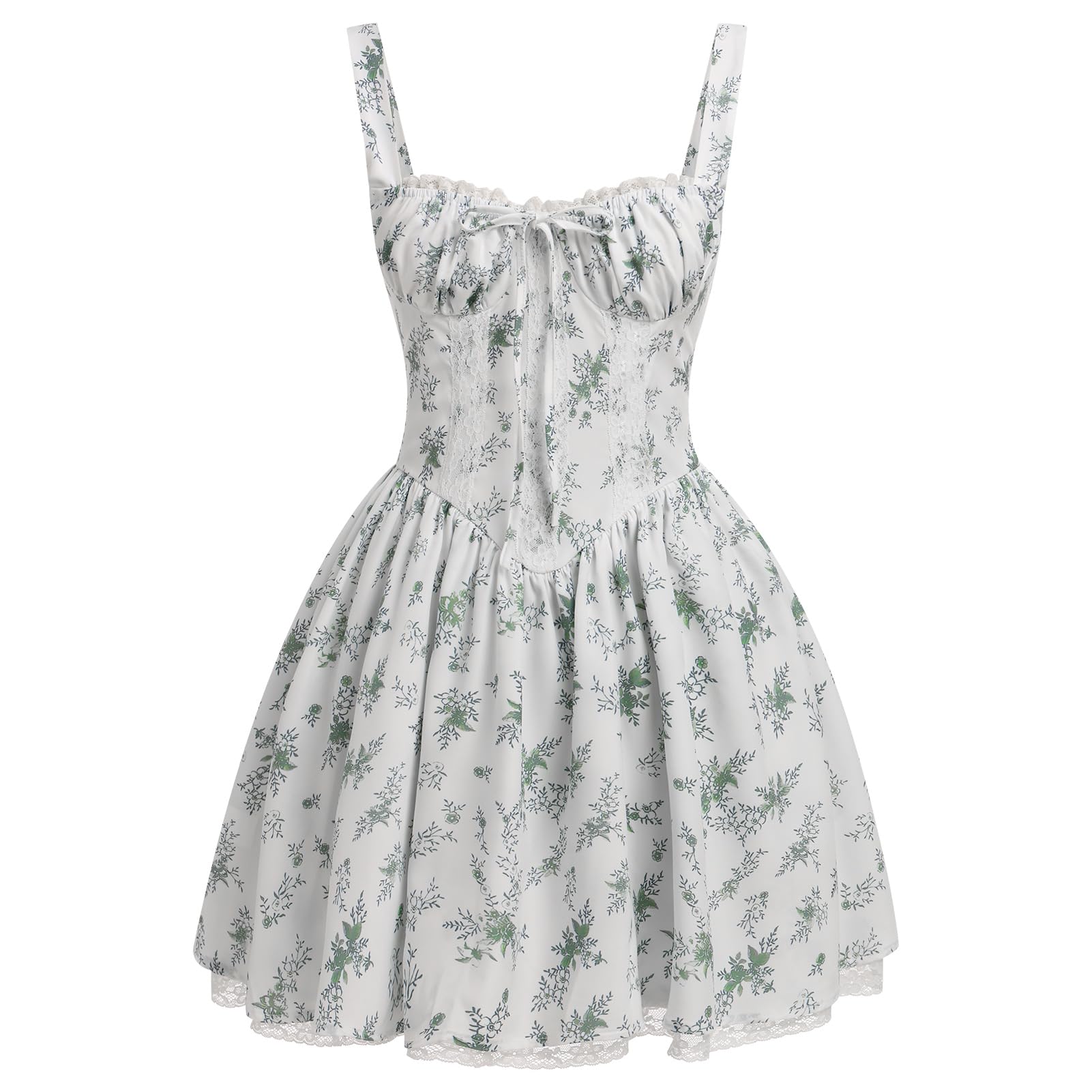 Women's Spaghetti Strap Corset Mini Dress â€?Backless, Lace-Up, Low-Cut Ruffle Sundress