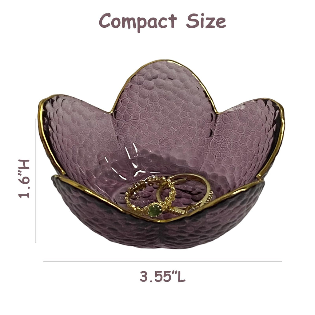 Flower Ring Dish Jewelry Tray, Decorative Glass Trinket Dish, Modern Accent Tray for Vanity Home Décor