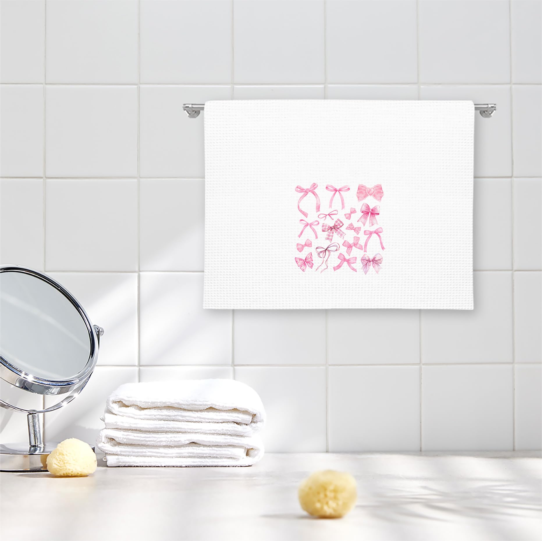 Girly Pink Bow Coquette Preppy Towel, 16x24 Inch