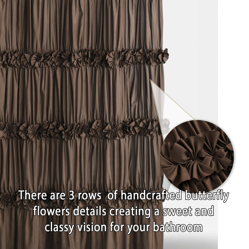 Victorian Bow Tie Ruffle Shower Curtain, with 12 Buttonholes, 72" W x 72" H, White (LQ-10)