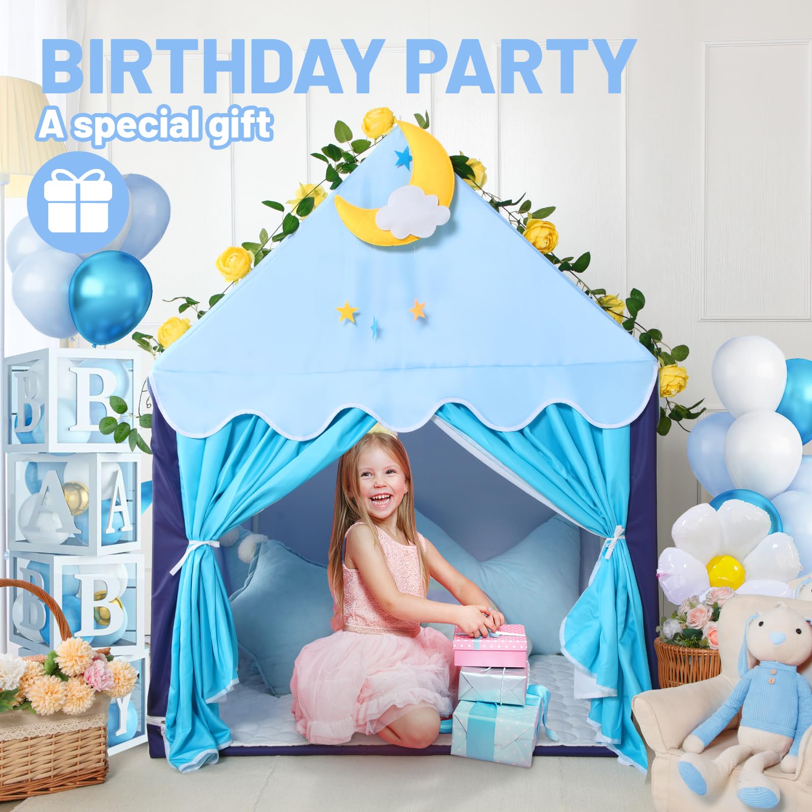 Kid Tent with Mat, Star Lights - Kids Play Tents for Toddlers Kids Tents Indoor Playhouse - Princess Tent for Girls Toy House