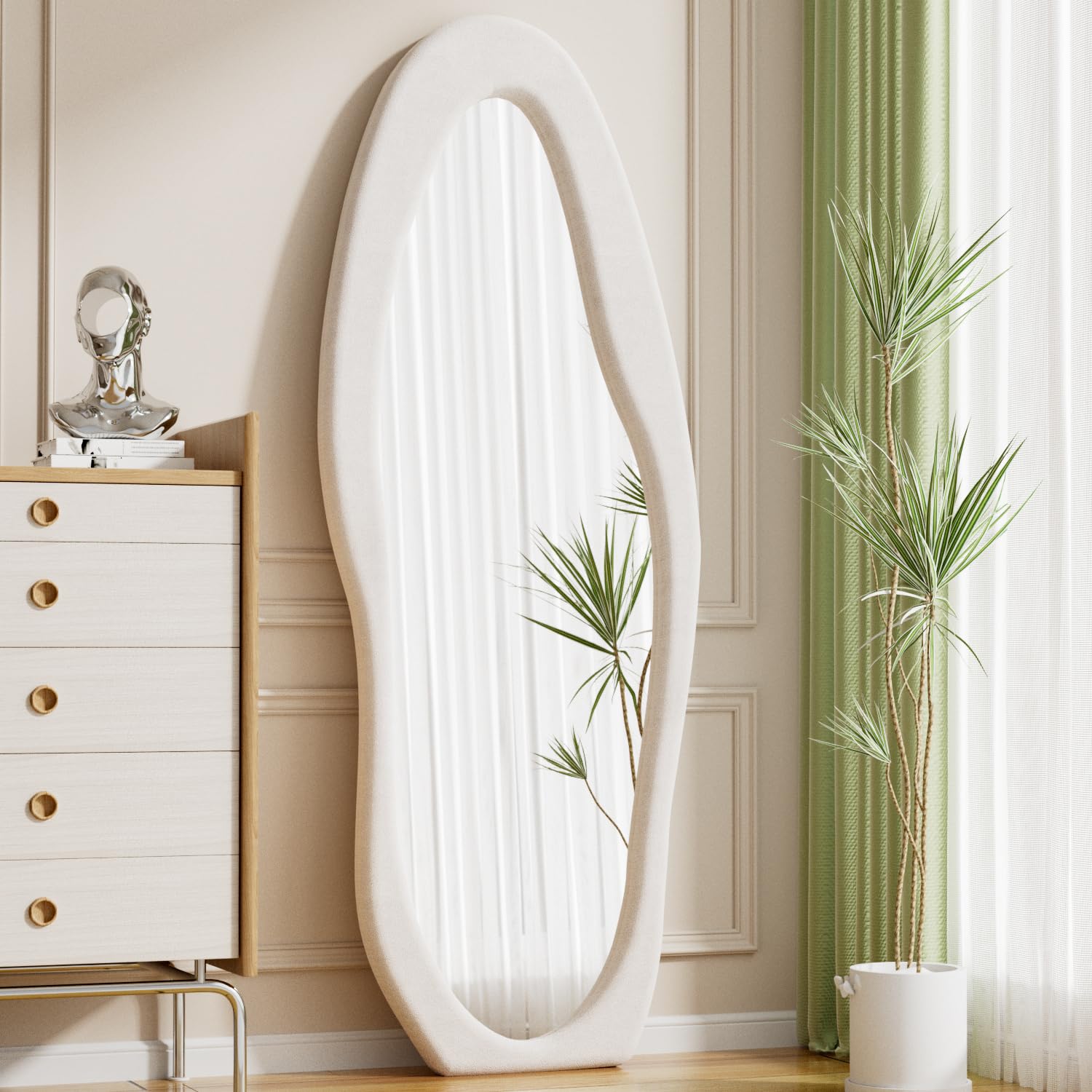 Large Floor Mirror with Stand, Freestanding Arched Mirror Full Length Hanging or Leaning, Wall Mounted Mirrors