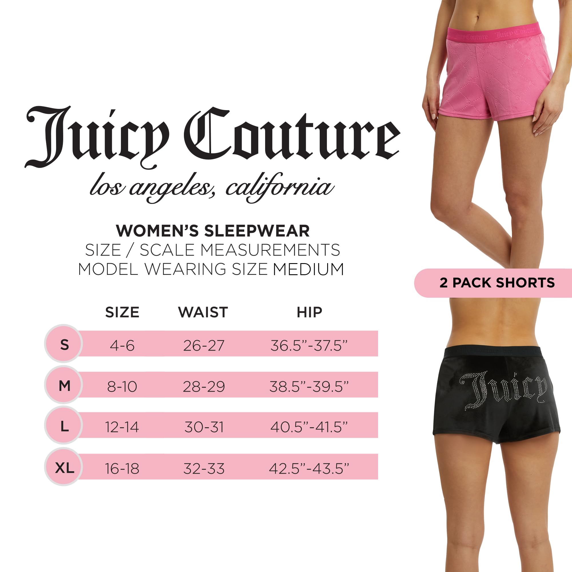 Juicy Couture Velvet Fleece Shorts 2 Piece Designer Pajama Set for Women, 2-Pack Sleep and Lounge Shorts