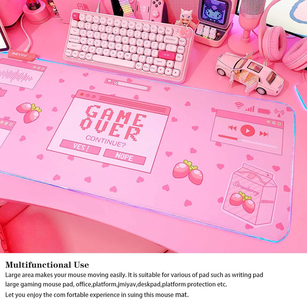 Pink RGB Gaming Mouse Pad 31.5x12 Inch PC XL Large Extended Glowing Led Light Up Desk Pad Non-Slip Rubber Base Computer Mouse Pad Cute Mousepad Mat 31.5x12 Inch