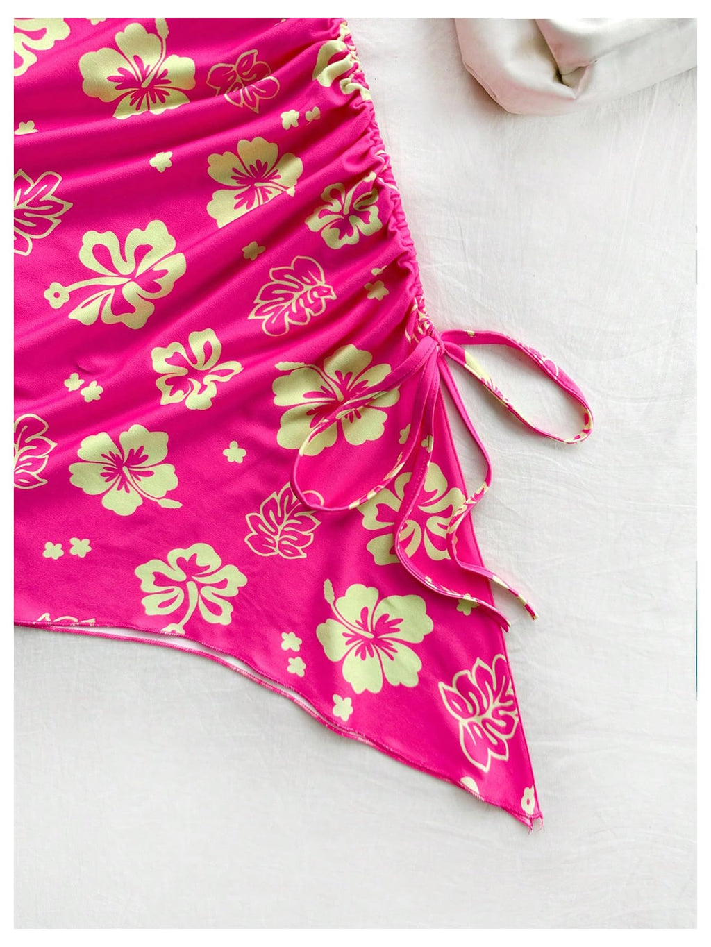 Women's Floral Print Halter Dress Sleeveless Drawstring Asymmetrical Hem Bodycon Dress