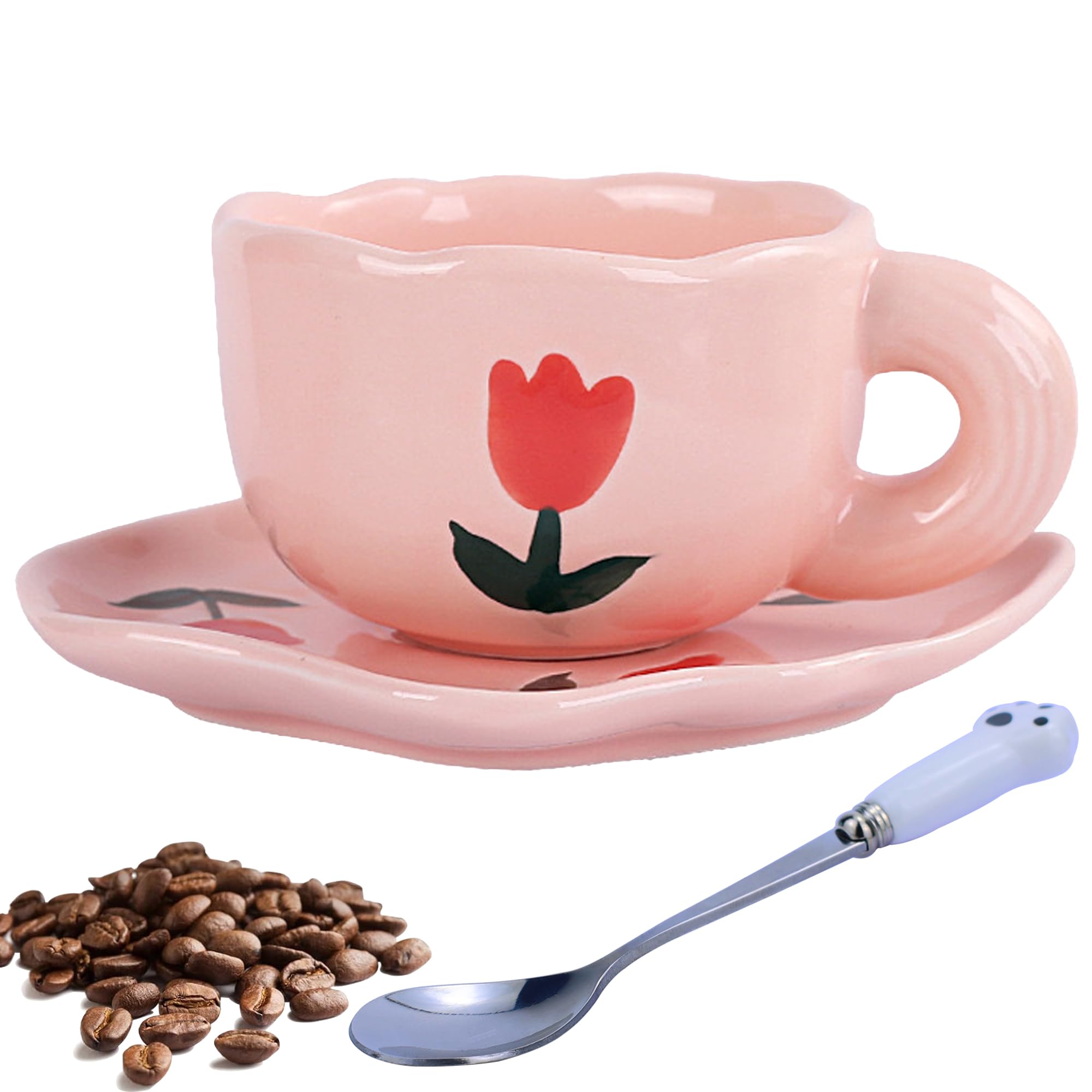 Coquette Bow Coffee Mug Personalized Set with Saucer Mug Porcelain Coffee Tea Cup 12oz