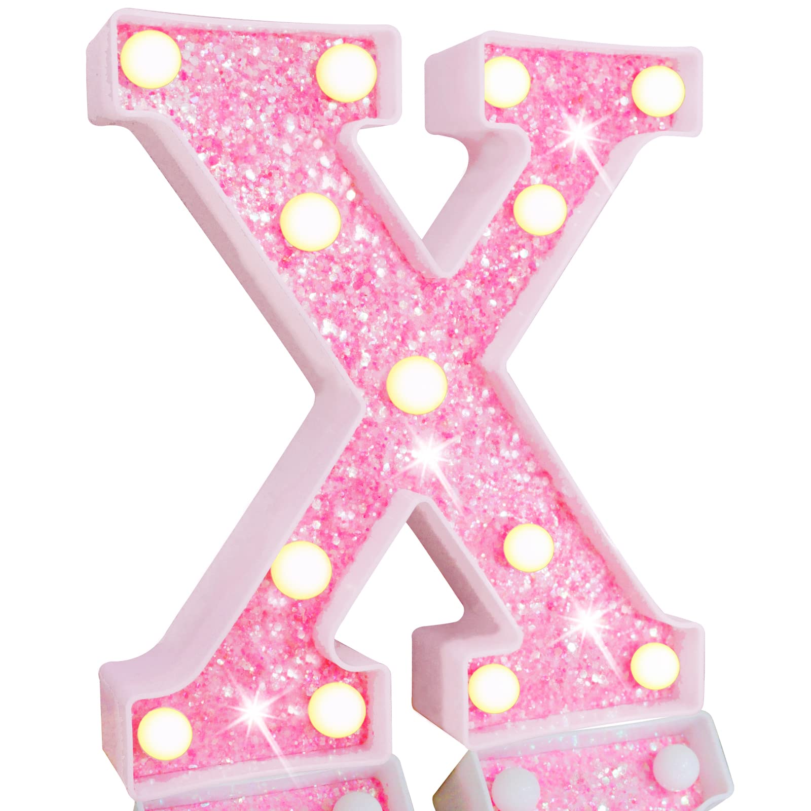 Pink LED Letters Glitter Alphabet LetterS & Numbers Sign Battery Powered