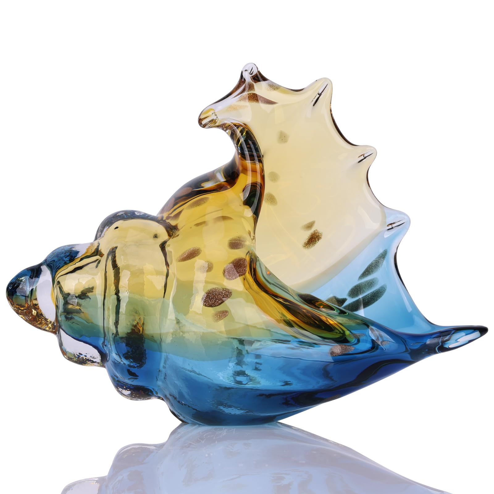 Hand Blown Glass Conch - Coastal Home Decor Conch Corners, Glass Art Conch Sculptures, Office Decor Blown Glass Art, Living Room Table Centerpieces, Bathroom Shelf Tops And Cabinet Decor
