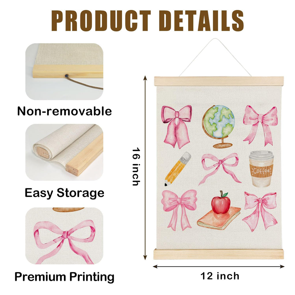 Coquette Teacher Wall Decor - Preppy Teacher Wall Art with Wooden Poster Hanger, for Office & Classroom, 12x16 Inch