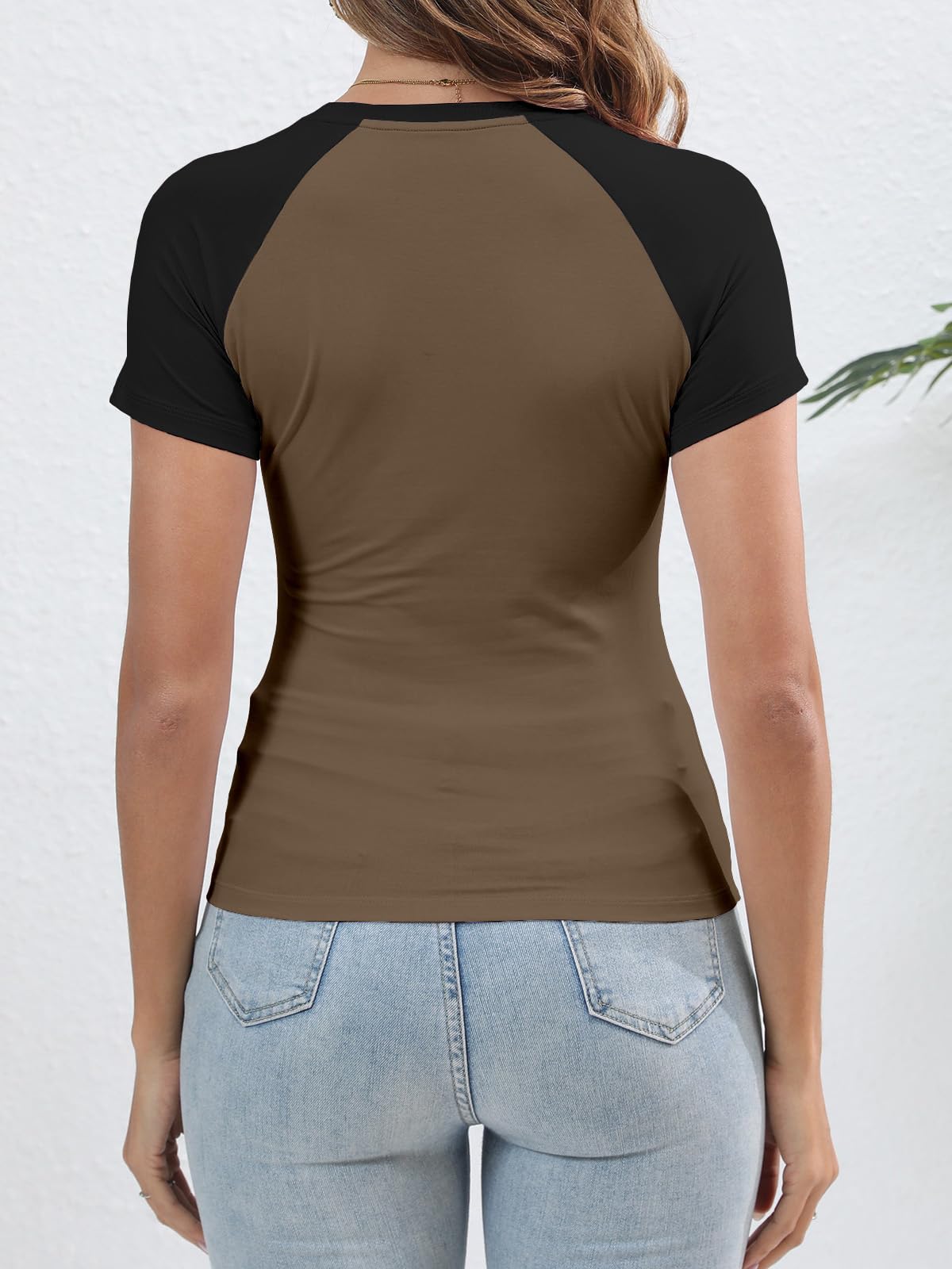 Women's Y2K Basic Shirts Short Sleeve Crewneck Slim Fit Stretchy Slightly Crop Top