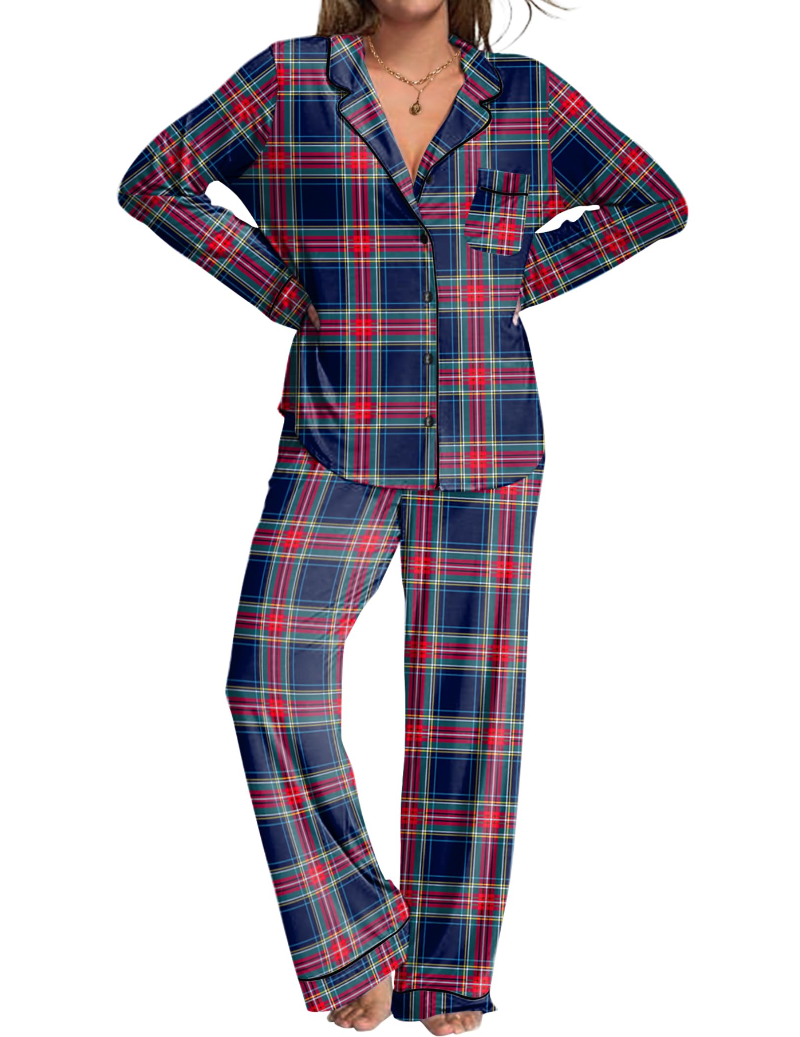 Womens Pajamas Set 2 Piece Button Down Pjs Soft Long Sleeve Top and Pants Sleepwear Set Lounge Sets