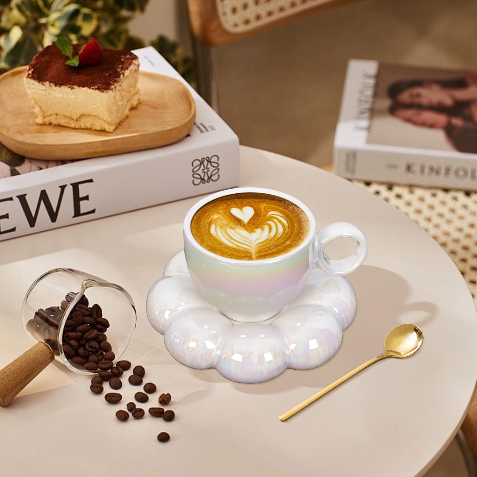 Coffee Mug, Tea Cup and Saucer Set with Spoon  10oz