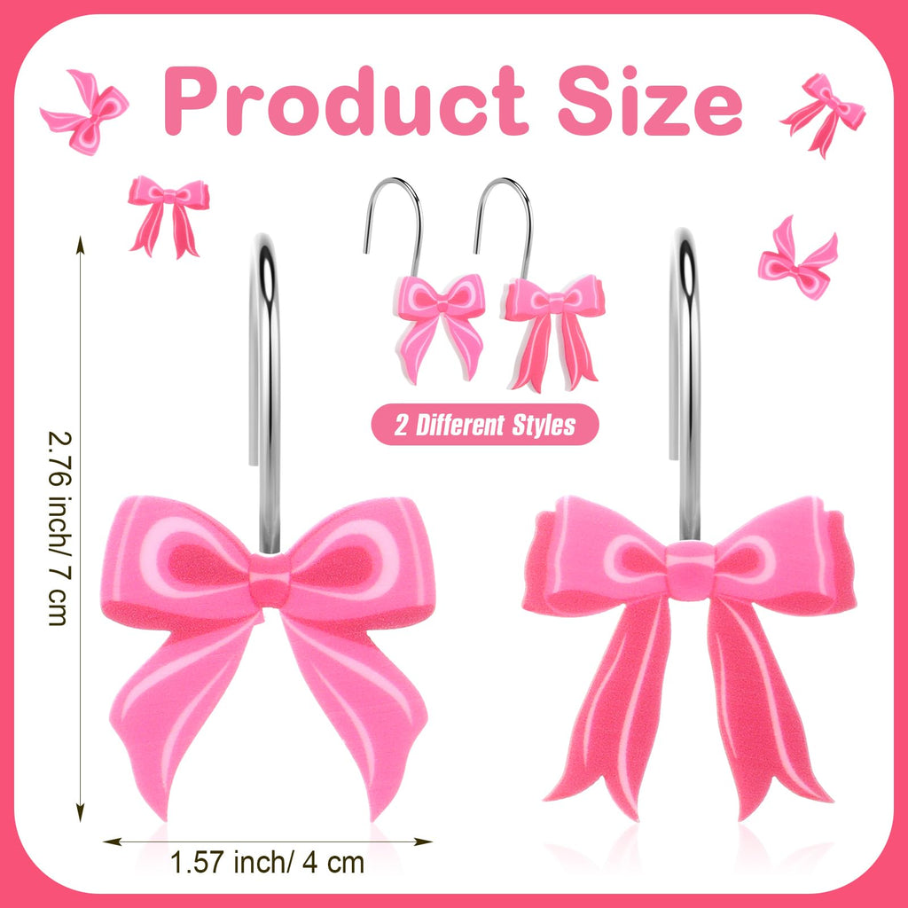 Pink Bow Shower Curtain Hooks Metal Rustproof Curtain Hangers