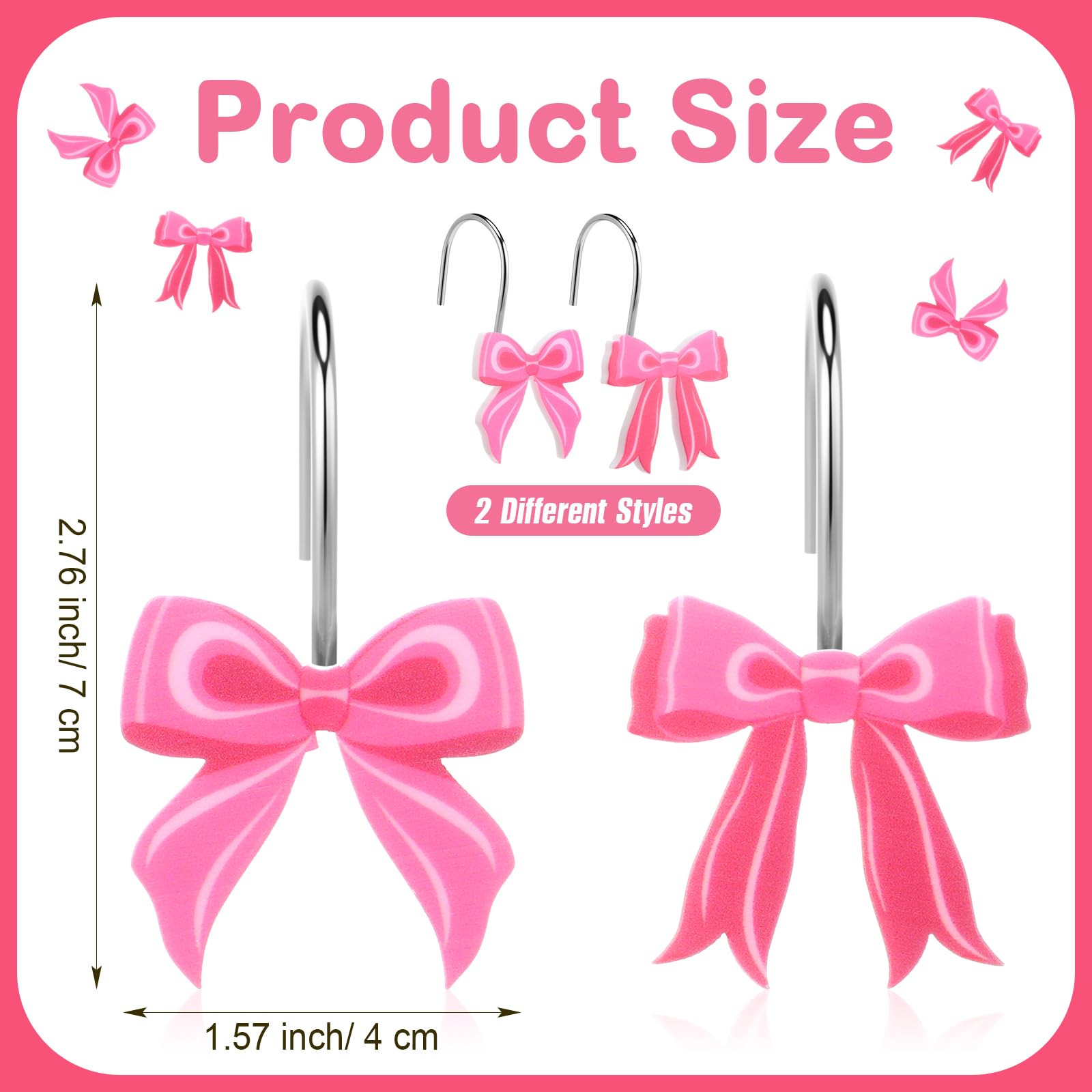 Pink Bow Shower Curtain Hooks Metal Rustproof Curtain Hangers