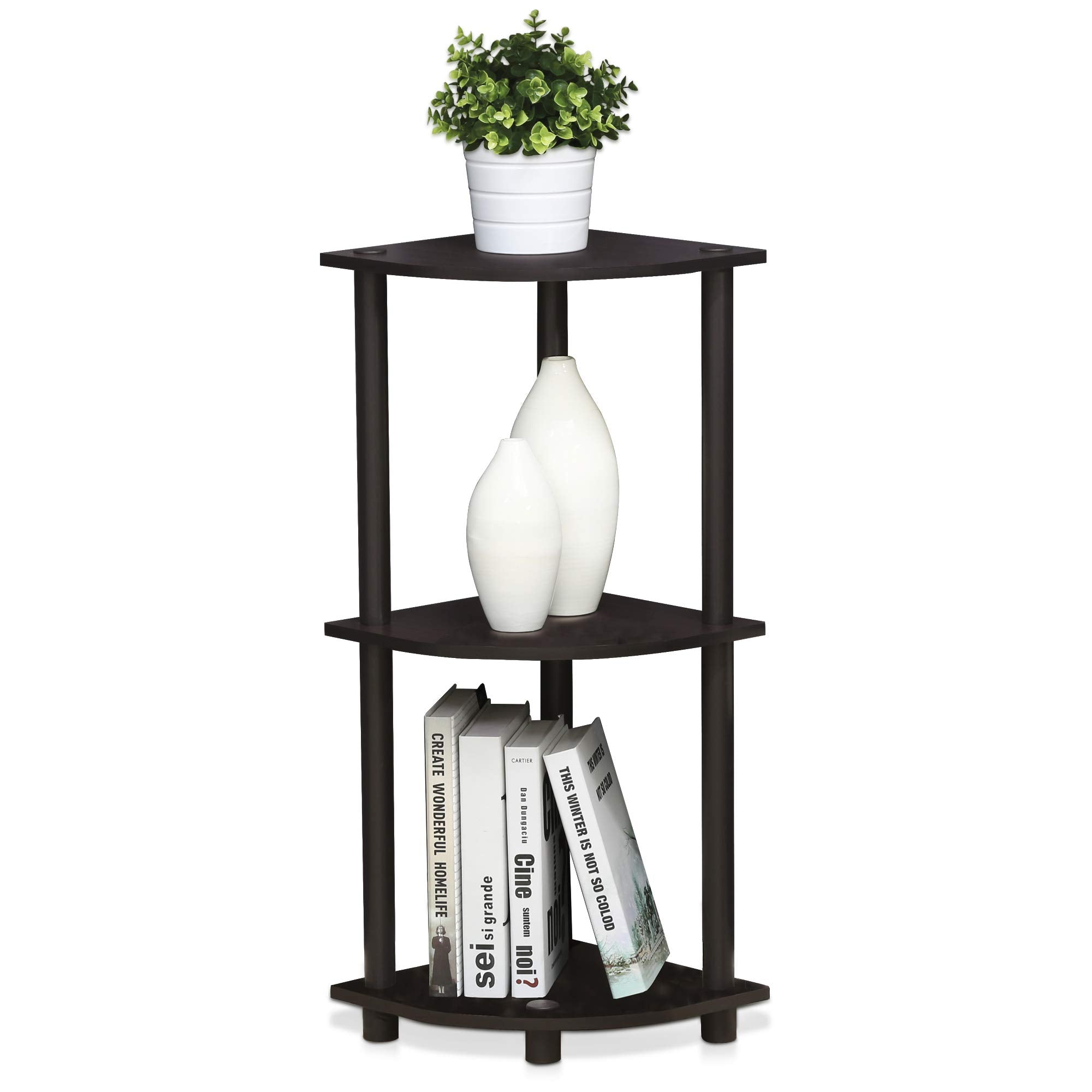 Three-Tier Round Tube Reversible Corner Display Rack Multipurpose Shelving Unit