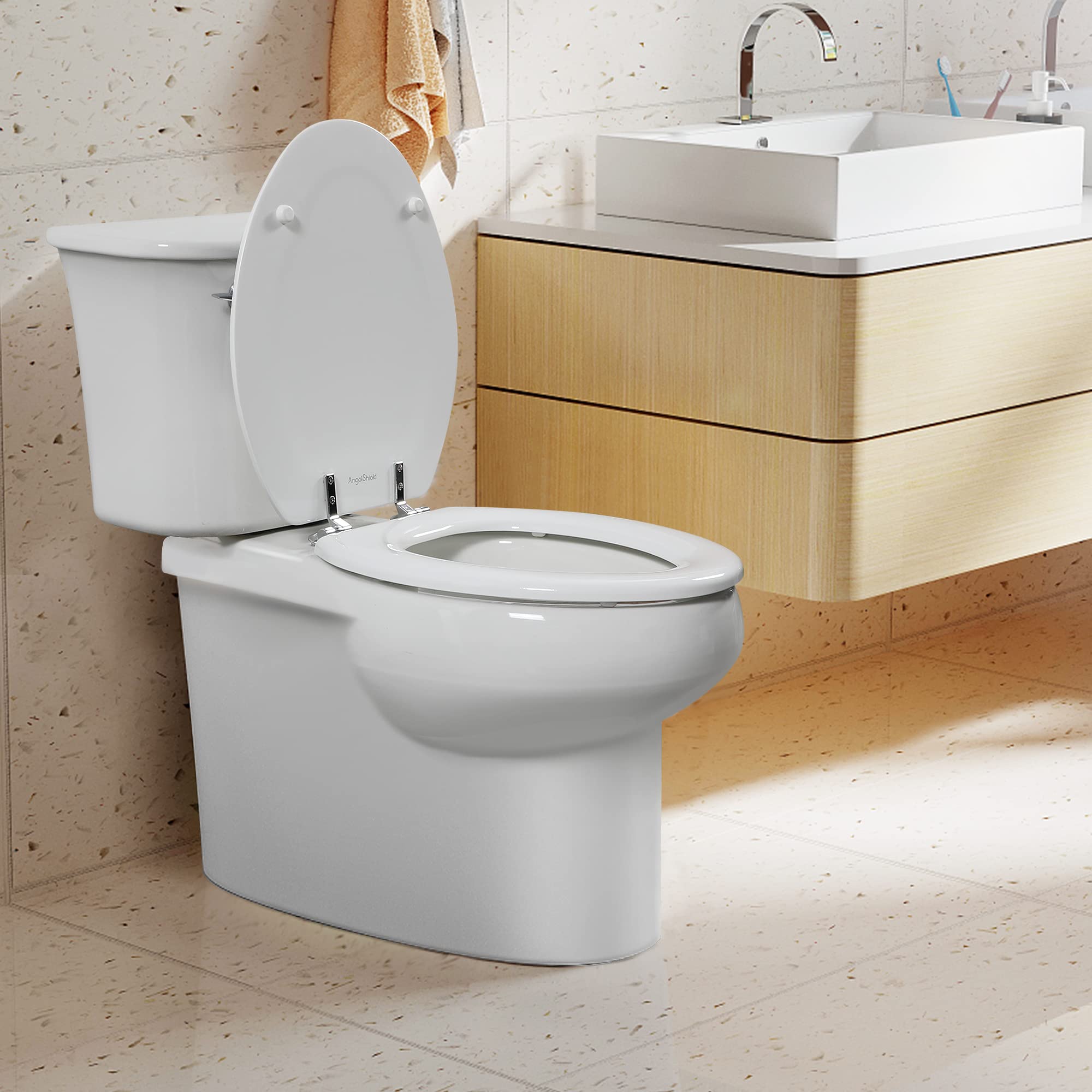Round Toilet Seat Natural Wood Toilet Seat with Zinc Alloy Hinges, Easy to Install also Easy to Clean, Scratch Resistant