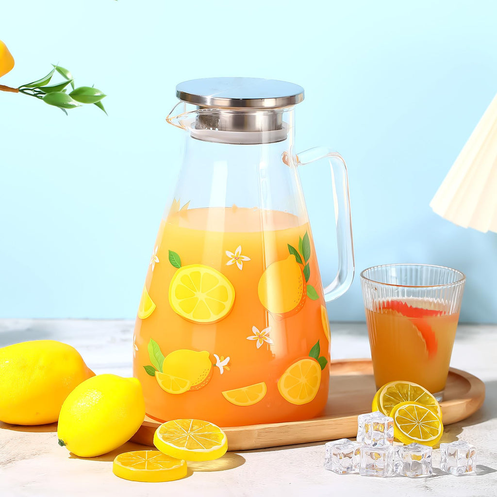 Glass Pitcher with Lid Water Pitcher with Handles Hot and Cold Resistant
