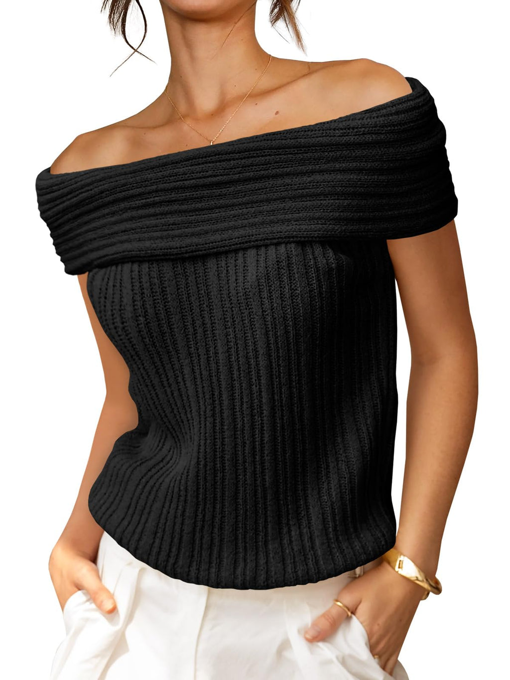 Womens Off The Shoulder Sweater Tops Summer Sleeveless Strapless Ribbed Sexy Pullover Shirts