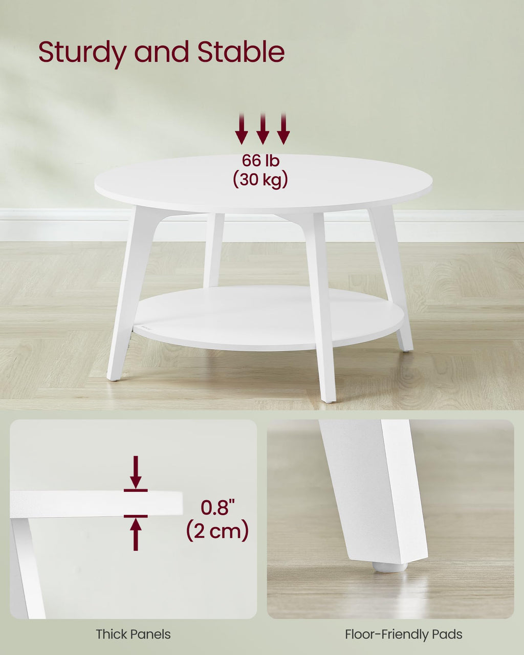 Round Coffee Table, 2 Tier Coffee Table with Storage, for Living Room, 31.5 x 17.7 Inches, Easy to Assemble