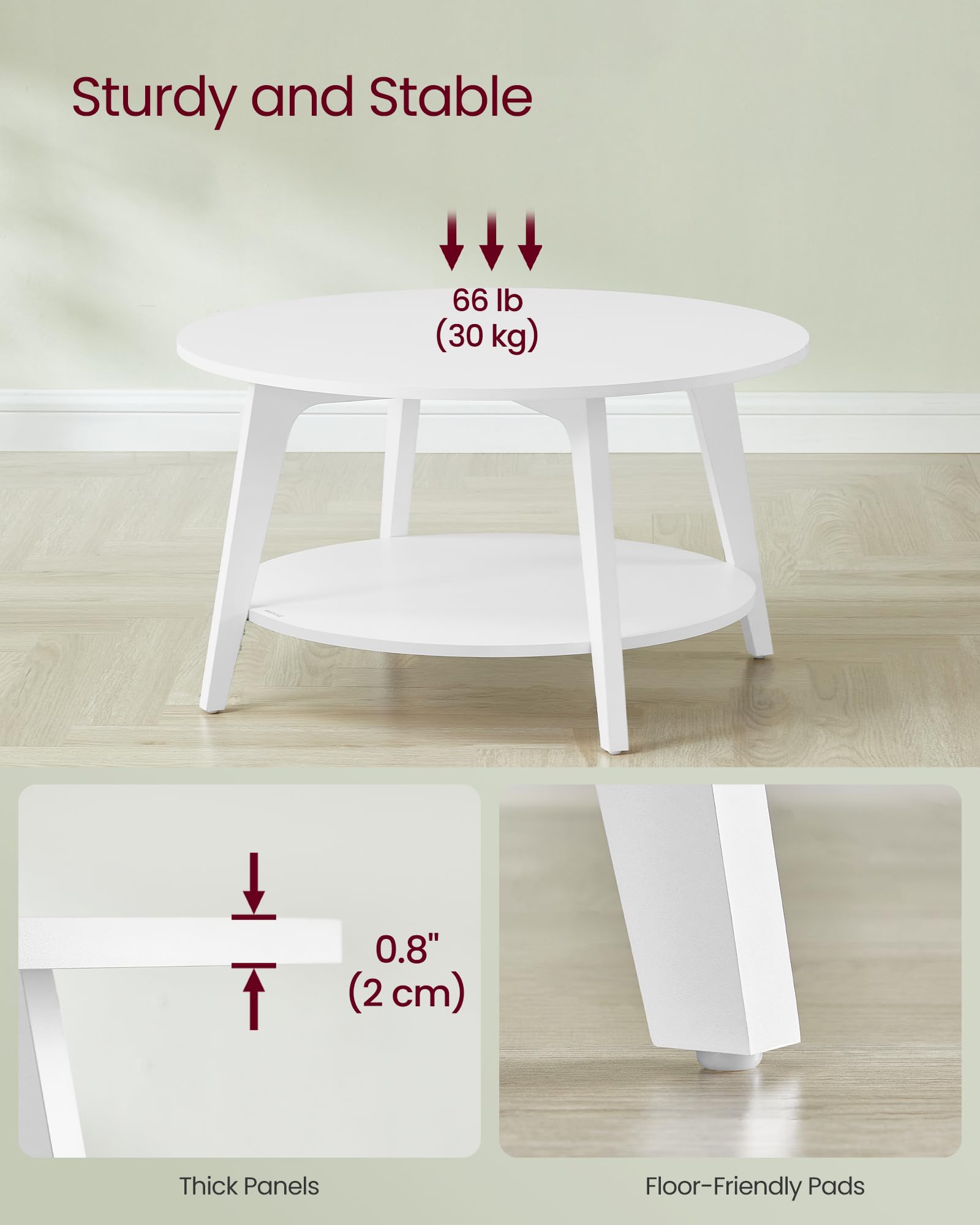 Round Coffee Table, 2 Tier Coffee Table with Storage, for Living Room, 31.5 x 17.7 Inches, Easy to Assemble