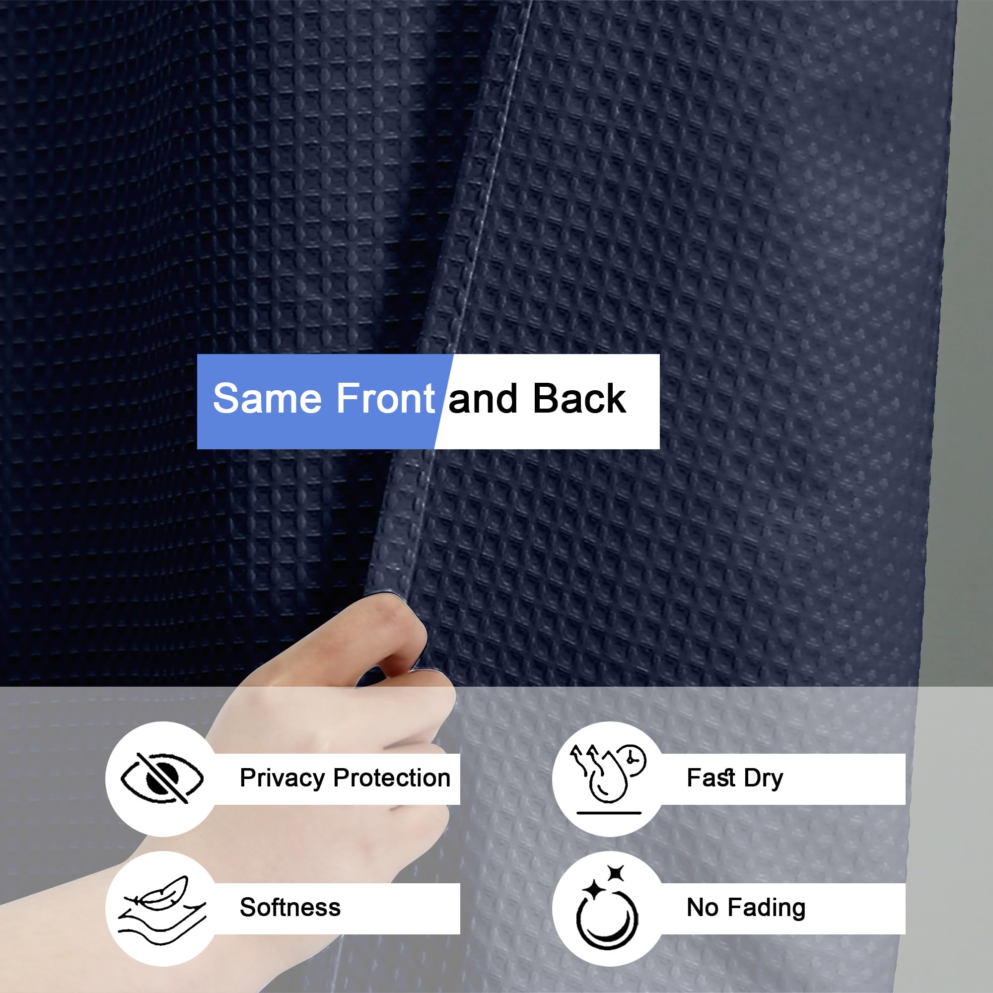 Waffle Textured Heavy Duty Fabric Shower Curtain for Bathroom, Luxury Hotel Weighted 230GSM Bath Curtain with 12 Plastic Hooks, Machine Washable, 72x72