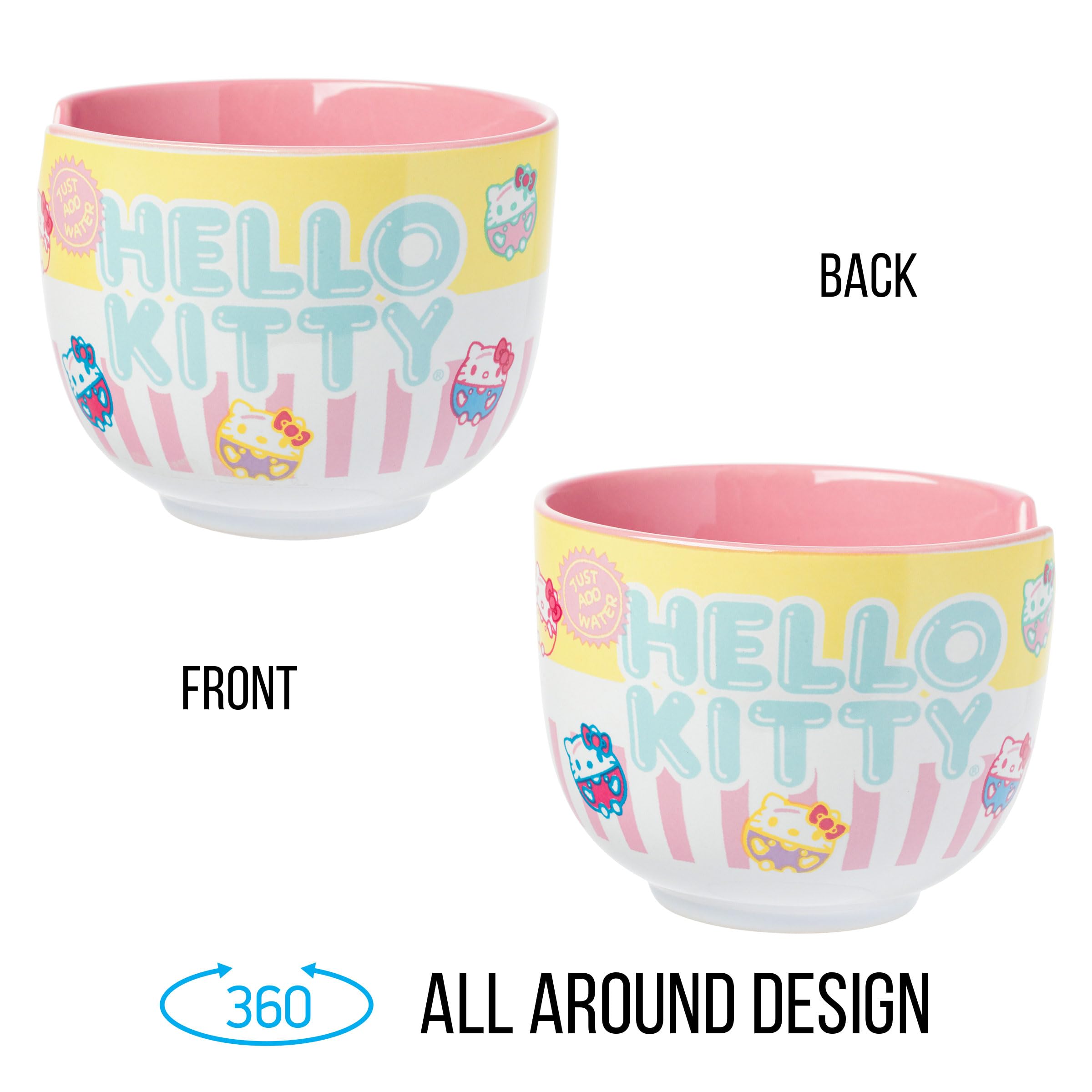 Ceramic Sanrio Hello Kitty Ramen Noodle Rice Bowl with Chopsticks, Microwave Safe