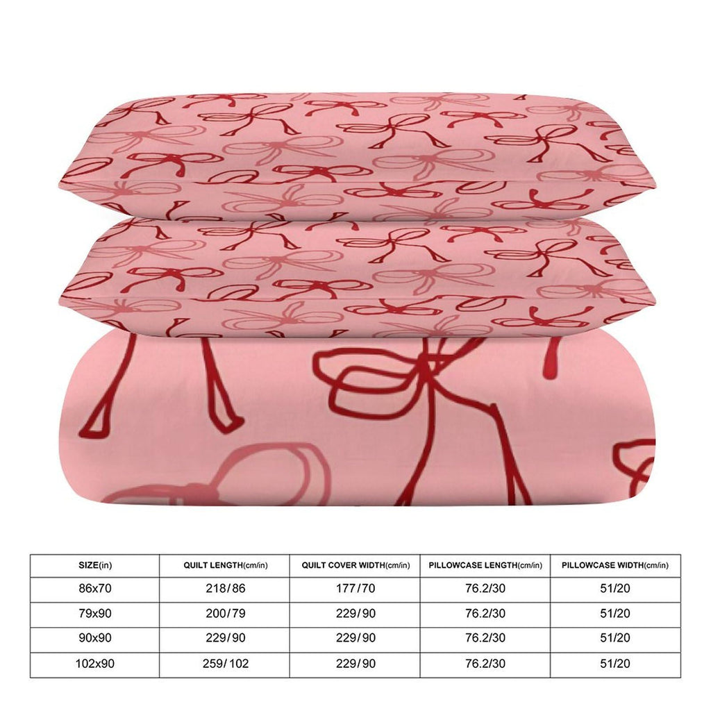 Pink Red Bow Comforter Set Duvet Cover Quilt Cover Set Ultra Soft Bed Cover (1 Duvet Cover+2 Pillowcases)