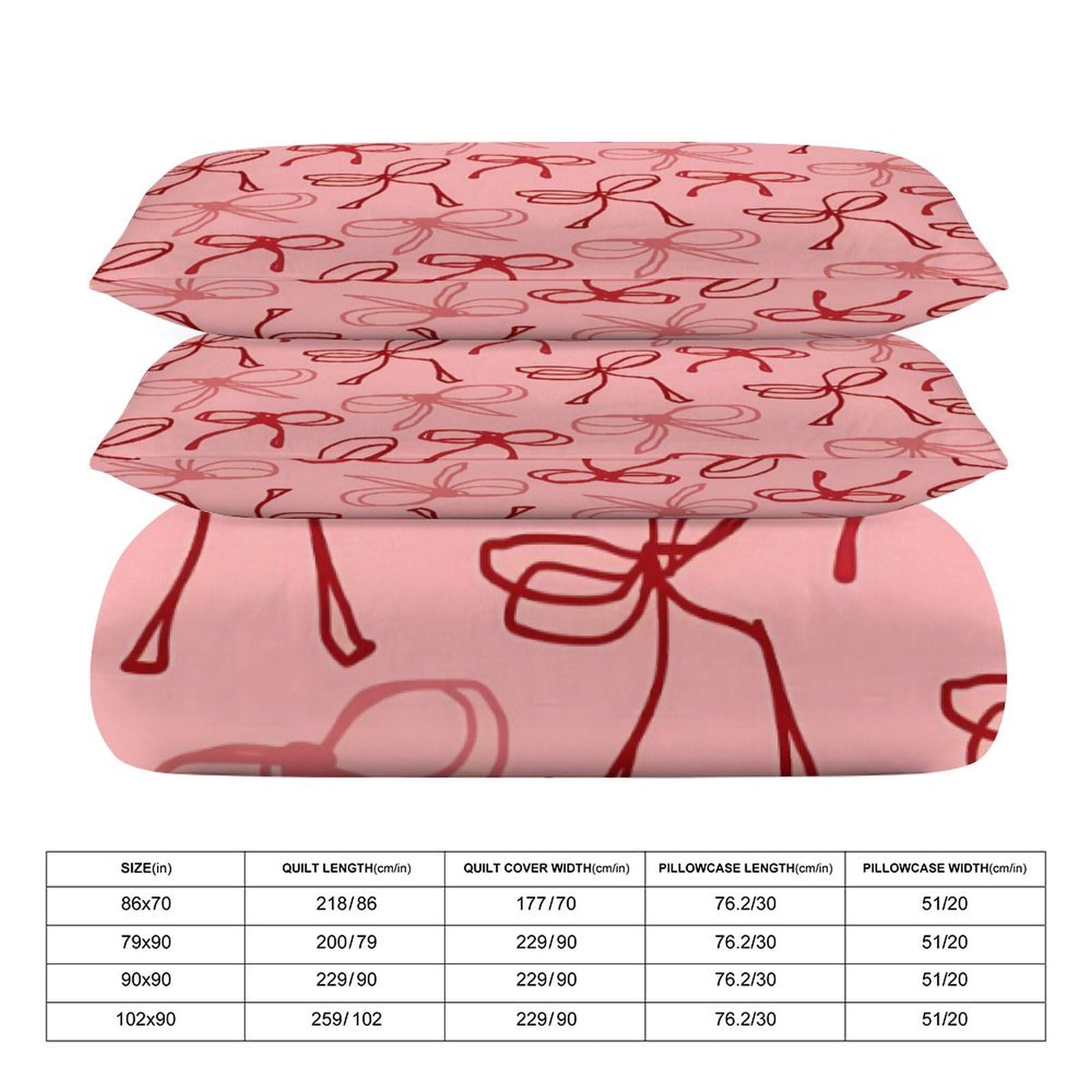Pink Red Bow Comforter Set Duvet Cover Quilt Cover Set Ultra Soft Bed Cover (1 Duvet Cover+2 Pillowcases)