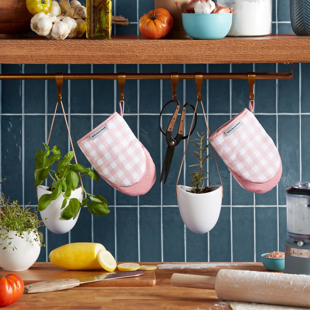 Gingham Mini Oven Mitt 2-Pack Set, Dried Rose, 5.5"x8"