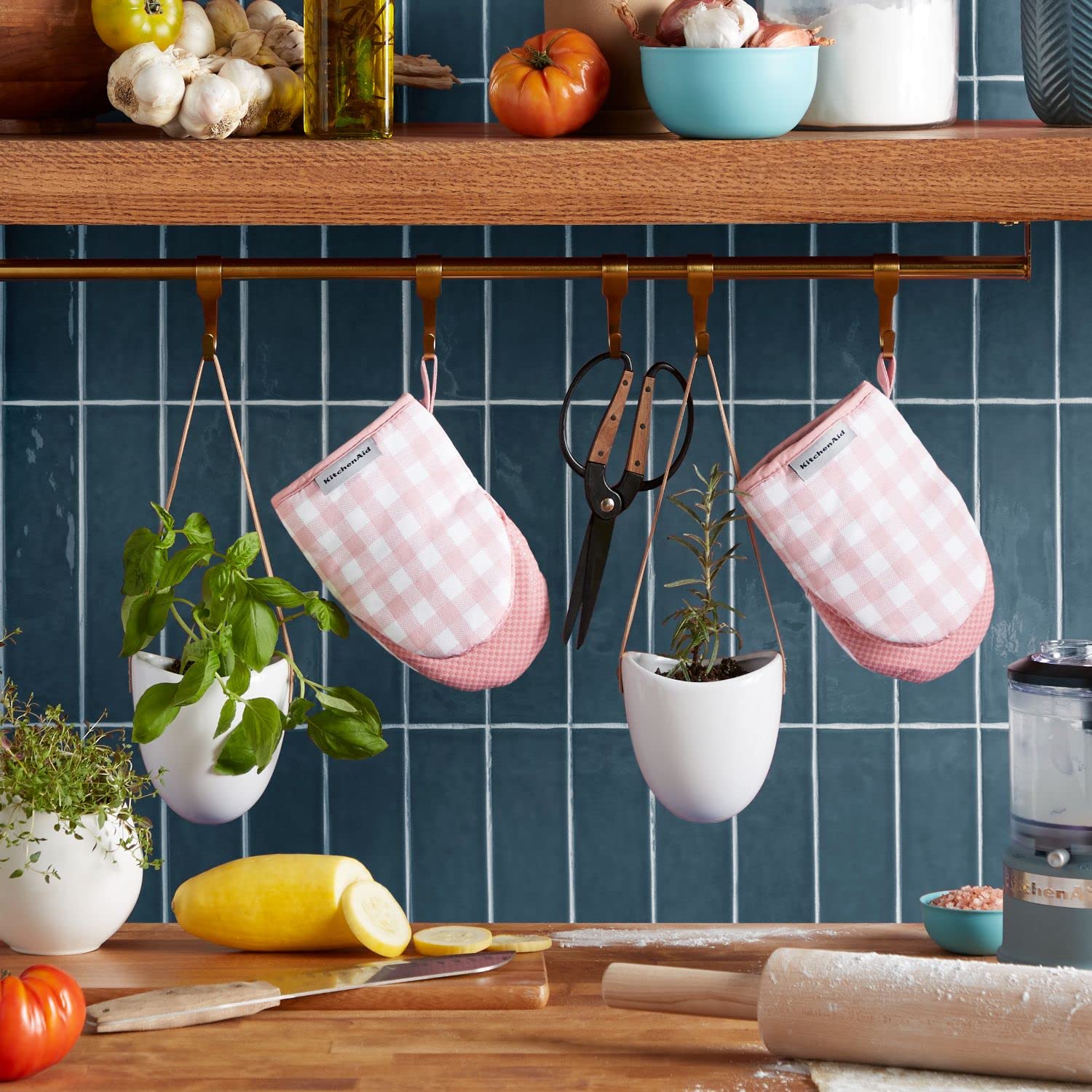 Gingham Mini Oven Mitt 2-Pack Set, Dried Rose, 5.5"x8"