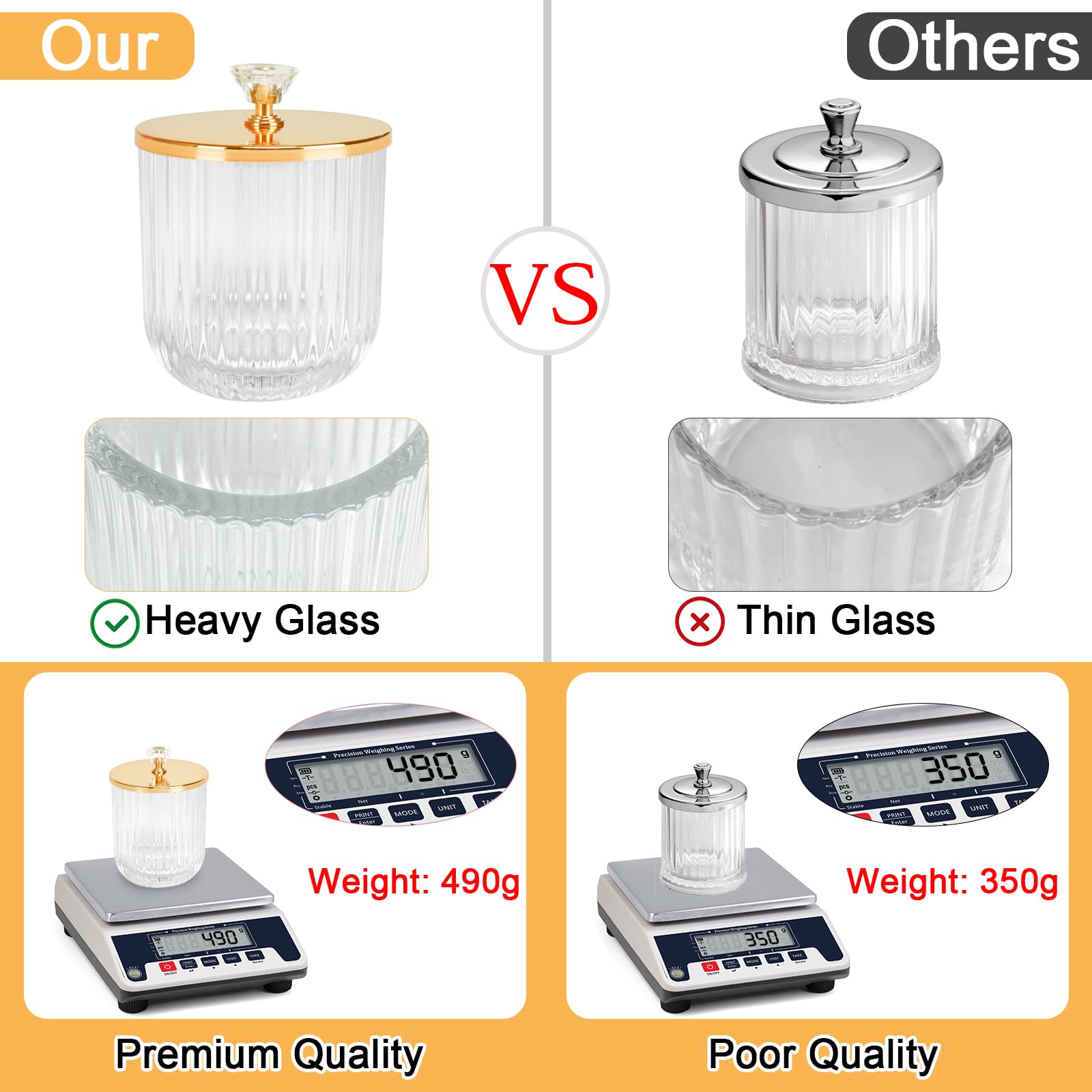 Cute Glass Apothecary Jars with Lid, Pink Cotton Ball Pad Round Container Holders and Vanity Canister Storage Jar for Makeup Sponges, Floss, Hair Accessories 2 Pack