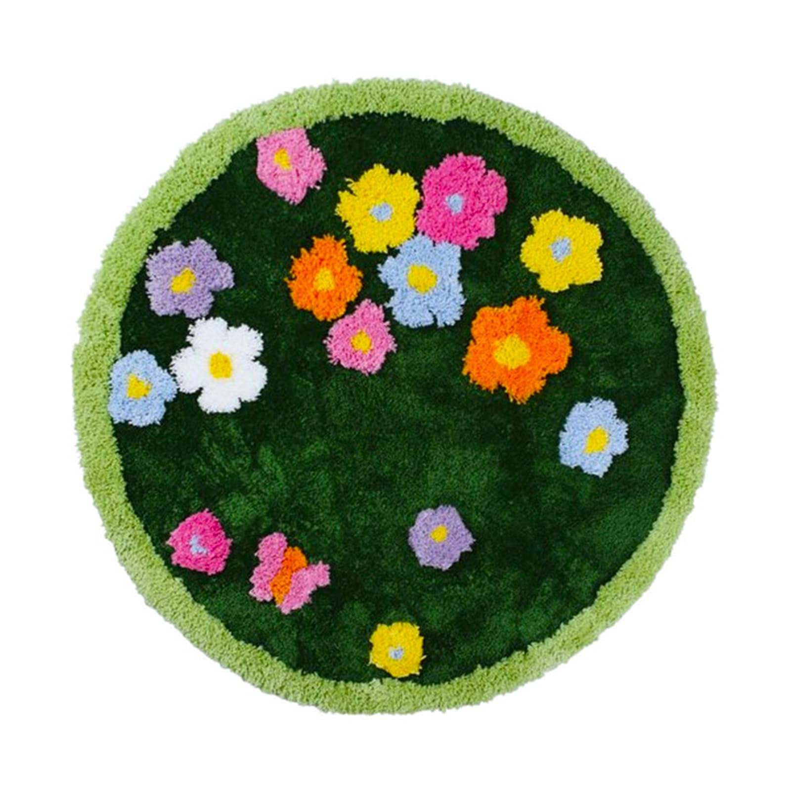 Moss Green Toilet Rugs, Luxury Tufted Extra Thick U-Shaped Toilet Rug,Cute Flower Green Moss Bath Mat Non Slip - Washable Water Absorbent Shag Bathroom Rugs for Bath