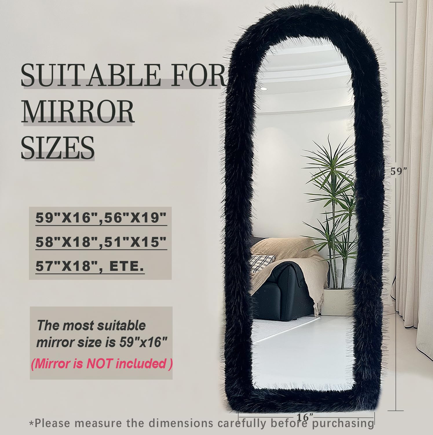 Fluffy Mirror Frame Cover for Arched & Full-Length Mirrors (â€?Stretchy, Non-Slip Fit â€?Soft & Durable Décor (Mirror Not Included)